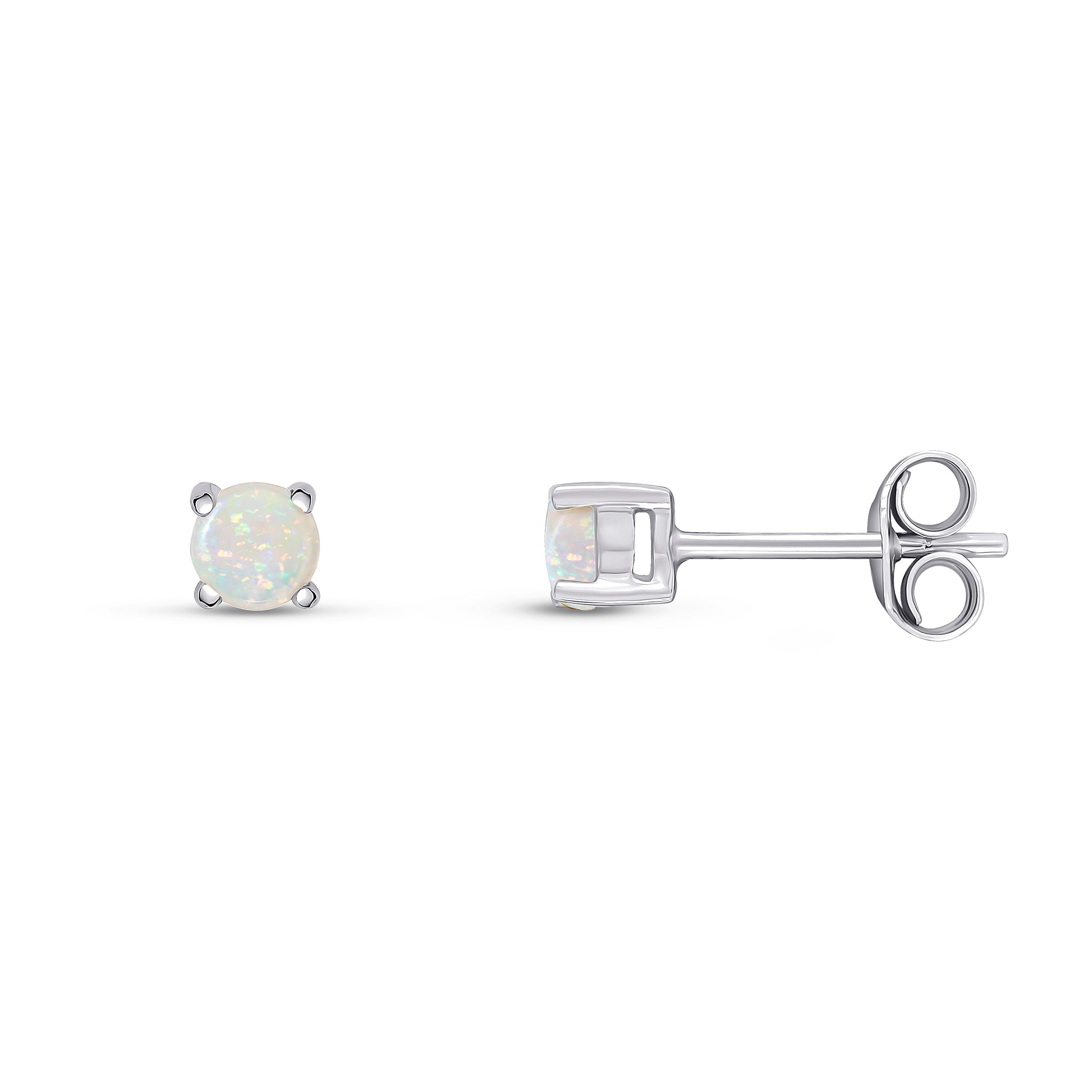 9ct white gold 4mm Round Opal 4 Claw Earrings