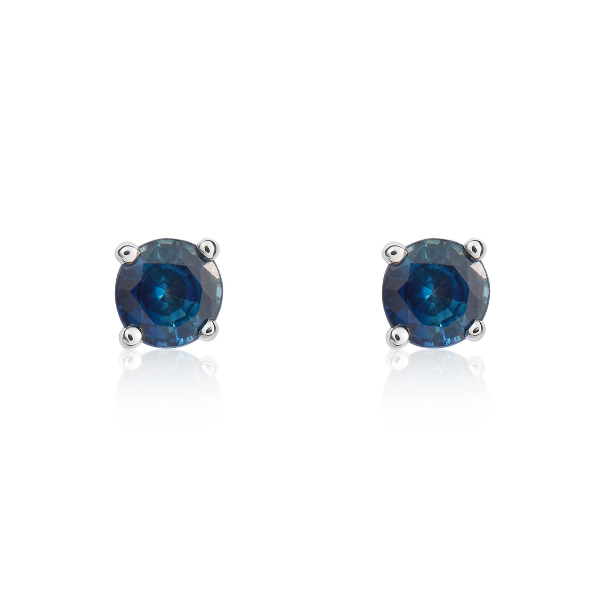 9ct White Gold Round Blue Sapphire Claw Stud Earrings 4mm