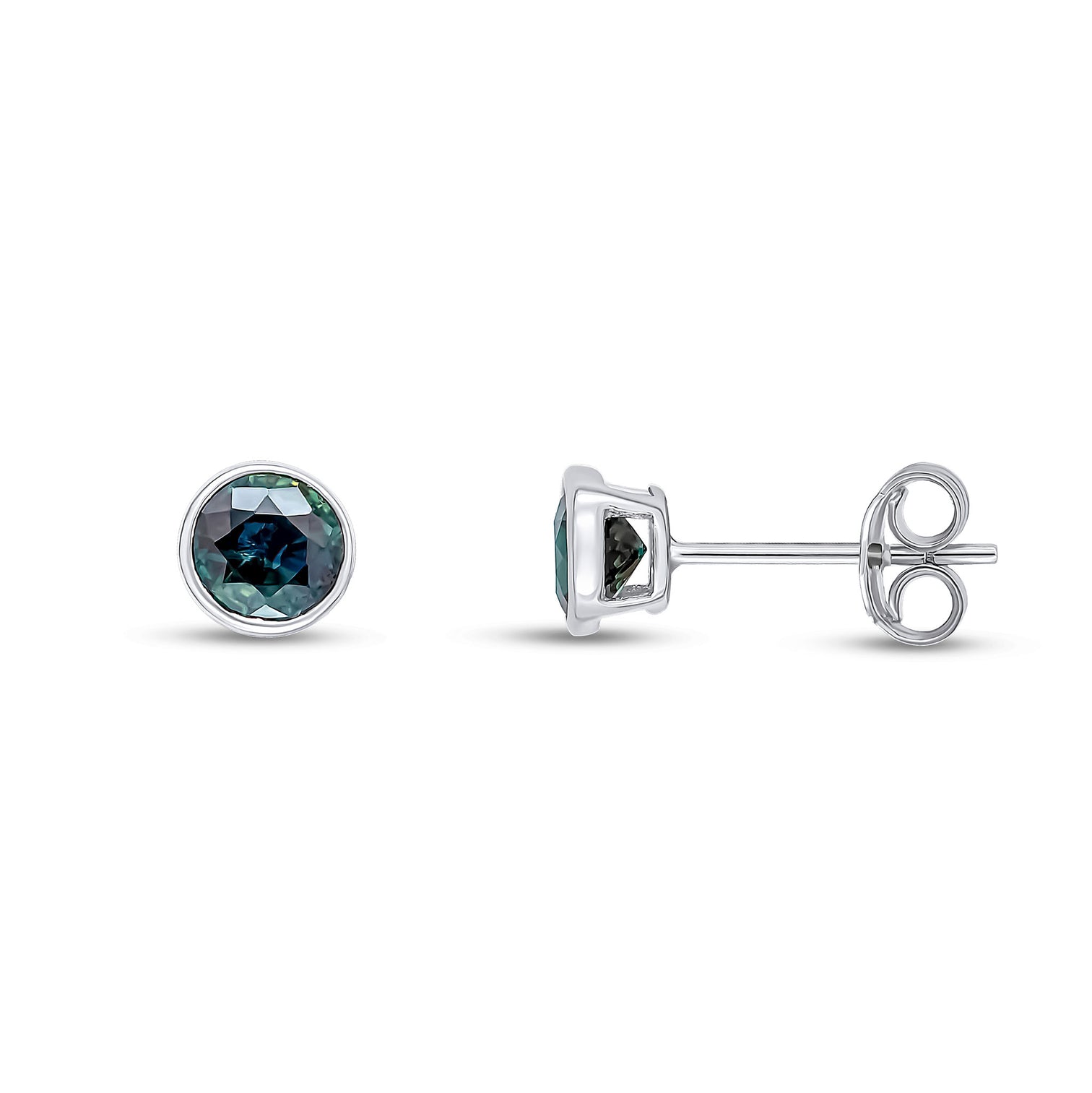 9ct white gold 5mm Round Sapphire Rubover Stud Earrings