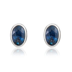 9ct white gold 6 x 4mm Oval Sapphire Rubover Stud Earrings