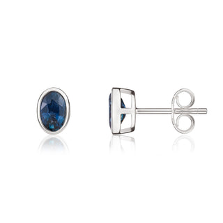 9ct white gold 6 x 4mm Oval Sapphire Rubover Stud Earrings