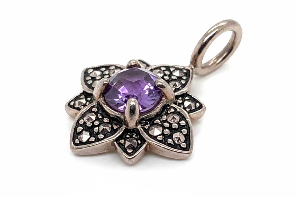 Thomas Sabo Purple Stone and Silver Flower Pendant