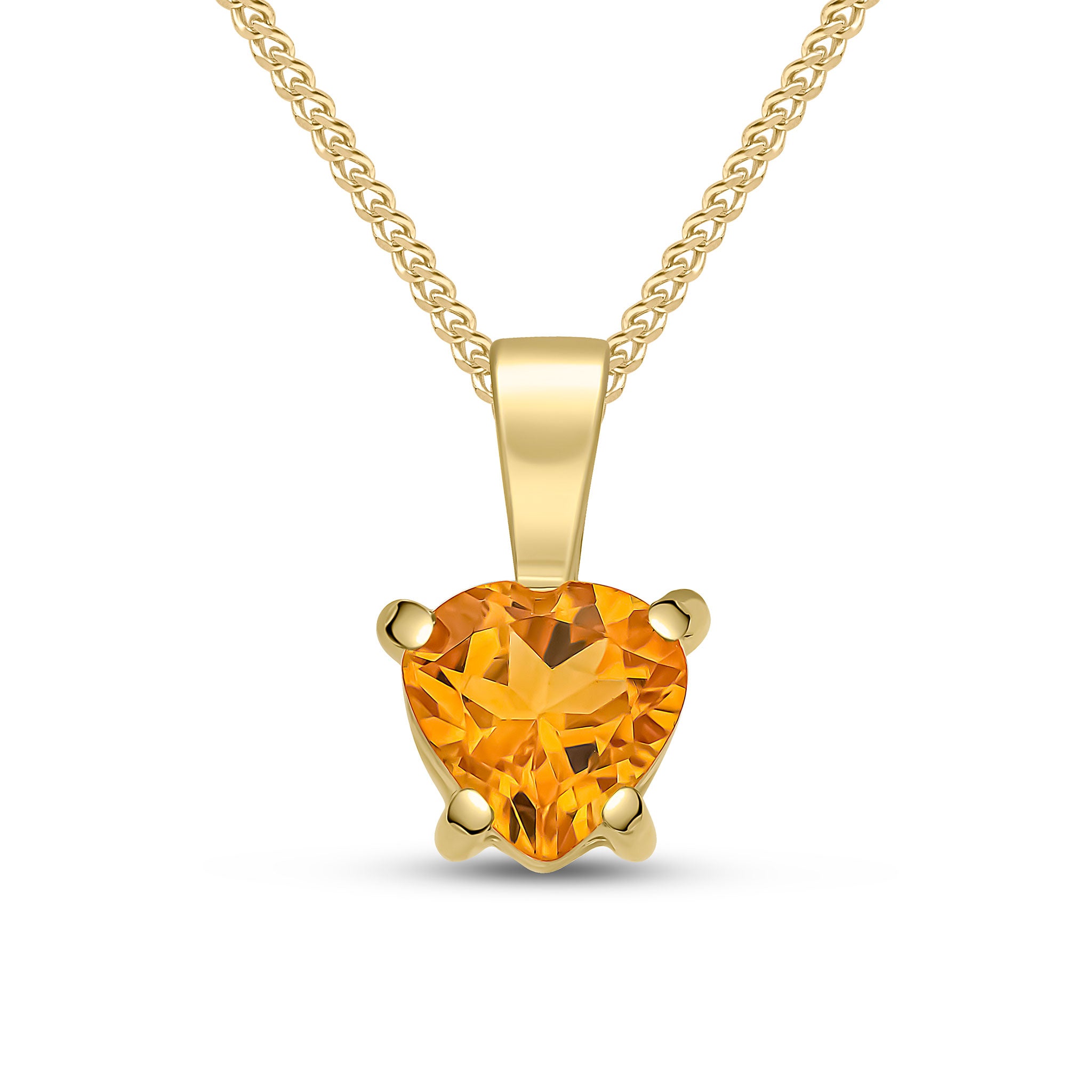 9ct Yellow Gold 6mm Heartshape Citrine Claw Set Pendant