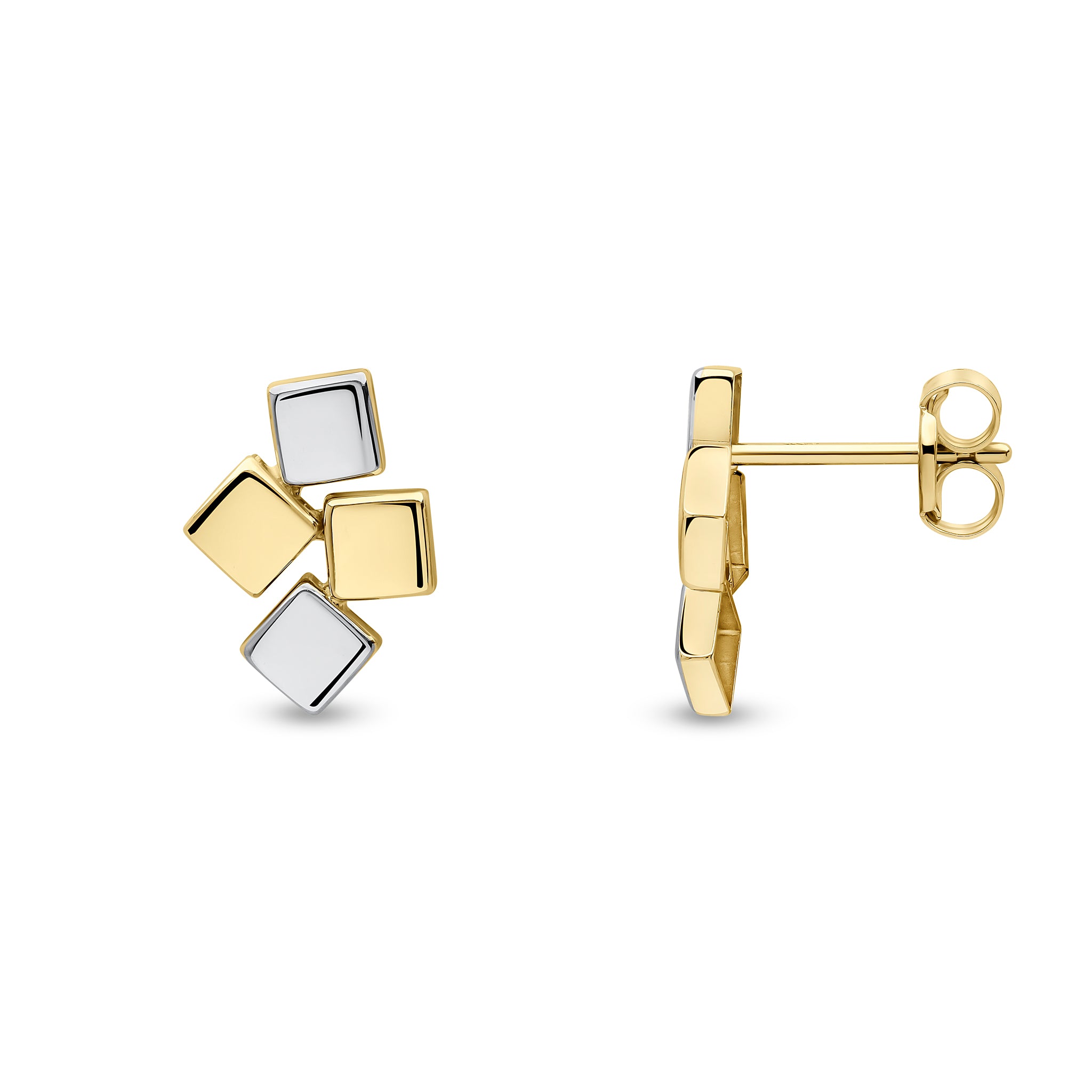 9ct Yw 'building Block' Stud Earrings