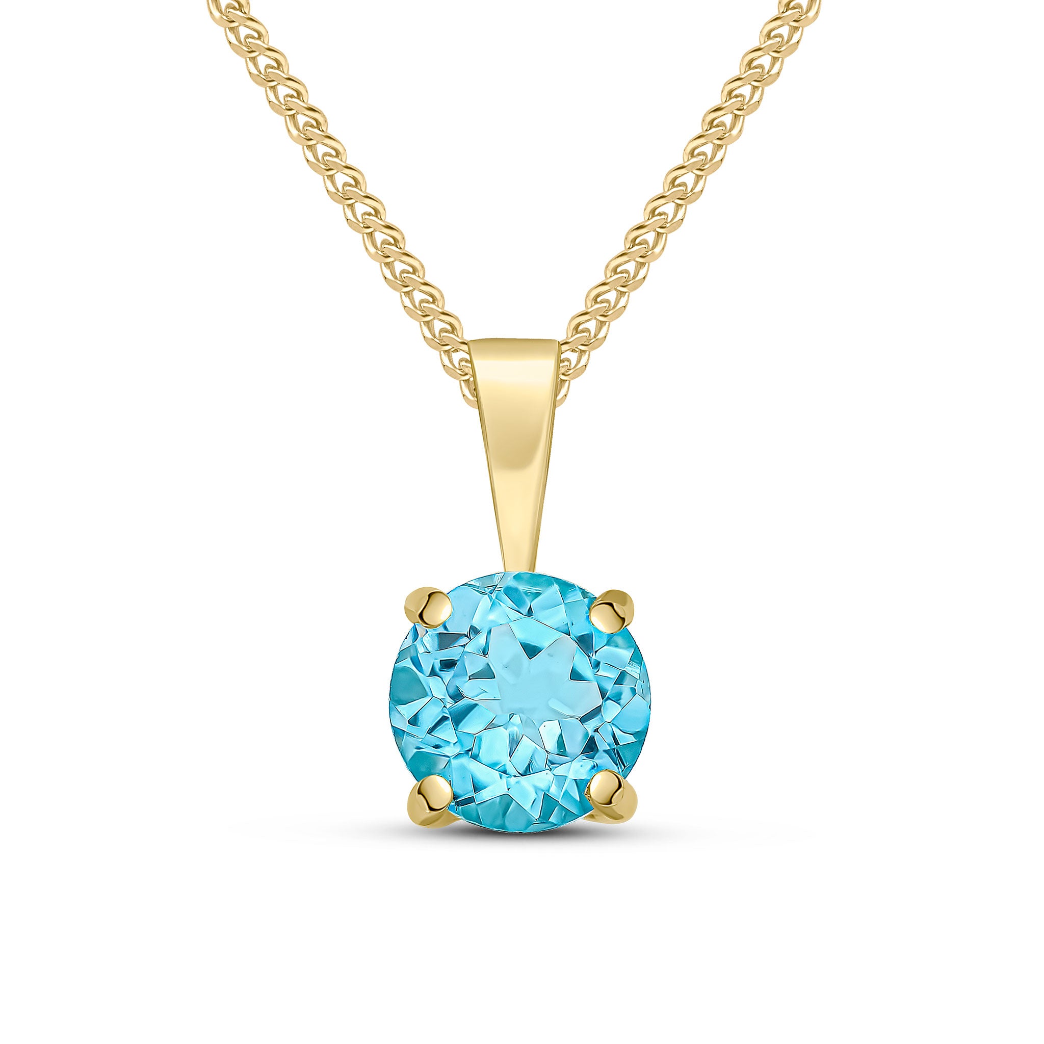 9ct Yellow Gold 6mm Round Swiss Blue Topaz 4 Claw Pendant