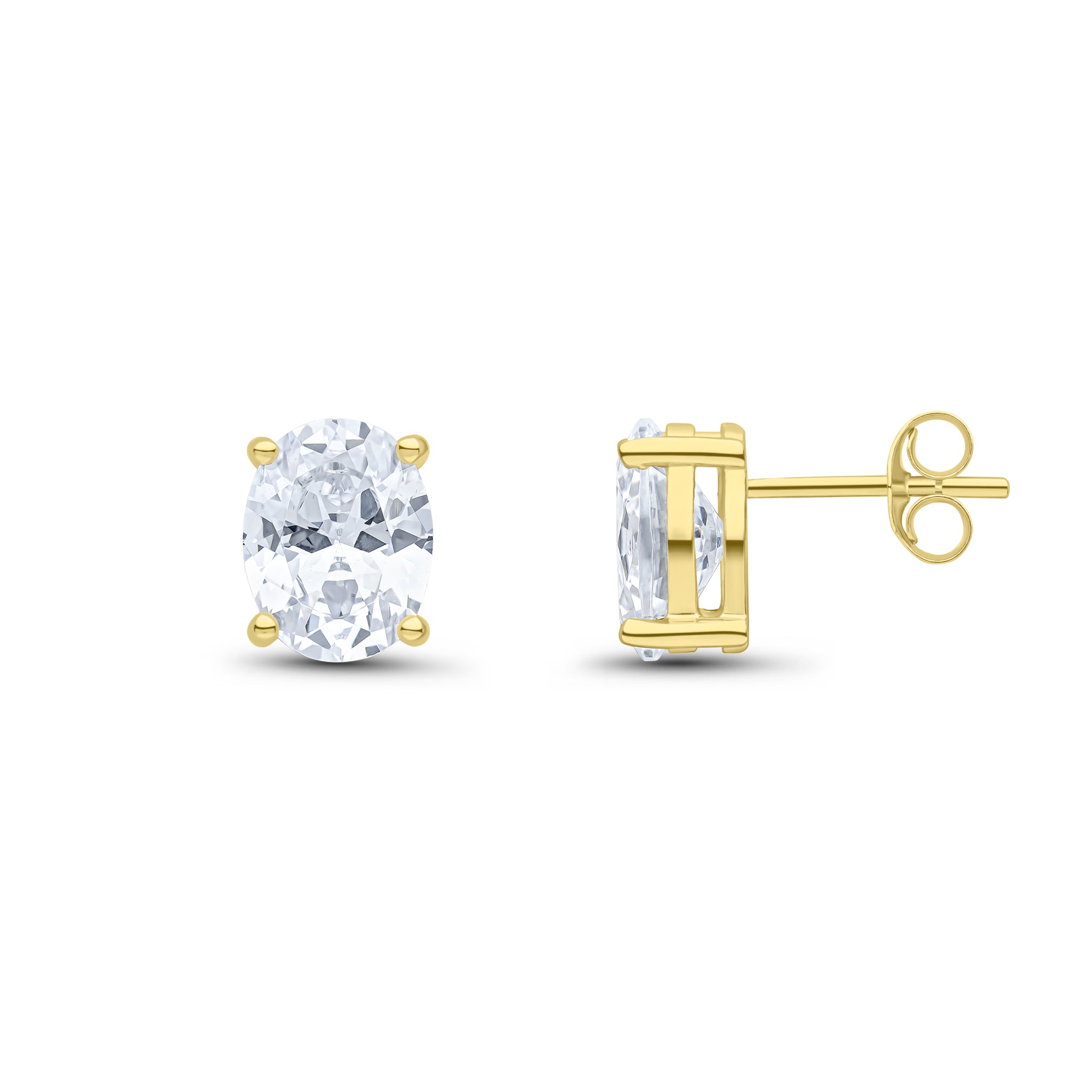 9ct Yellow Gold 9x7 Oval CZ Claw Set Earrings