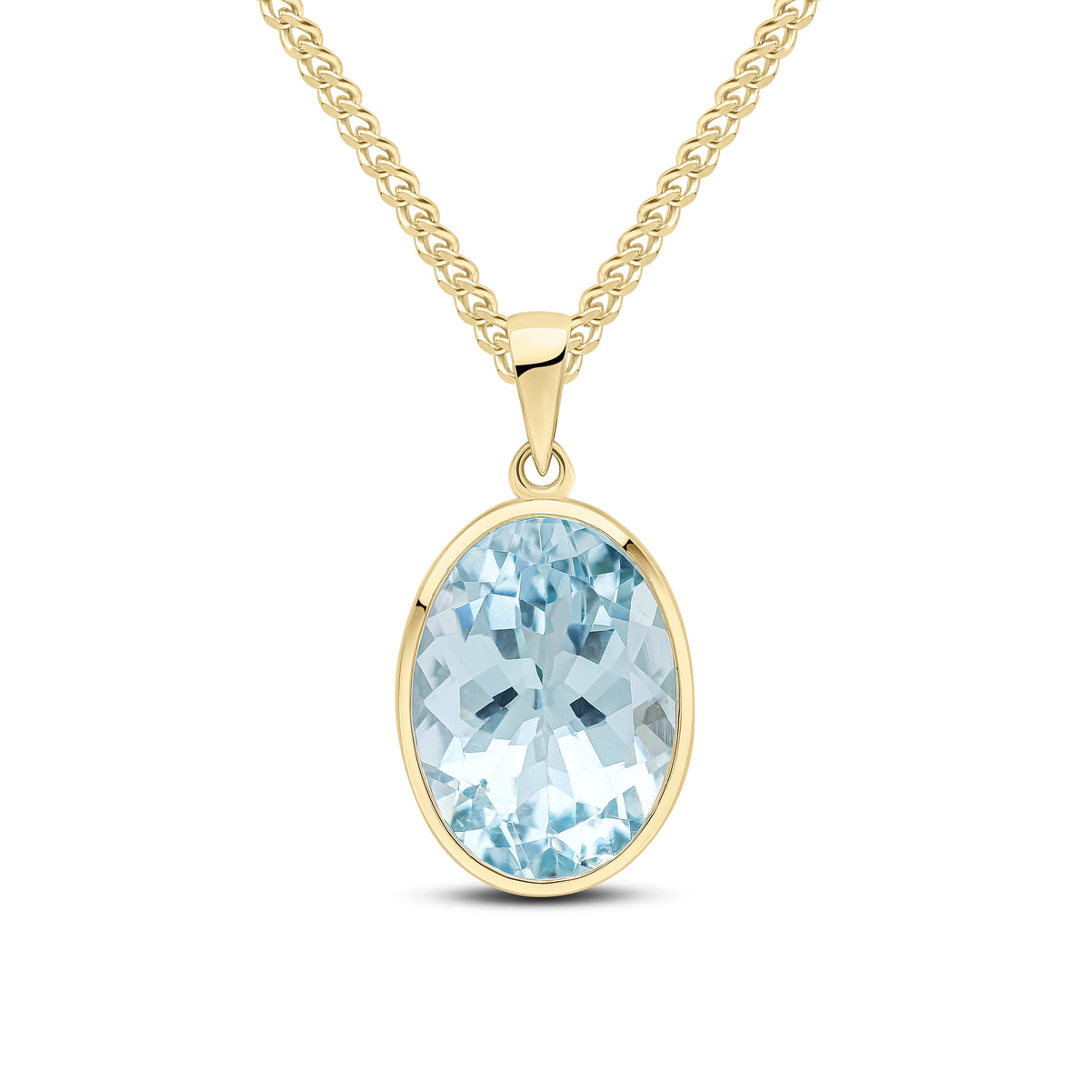 9ct Yellow Gold 14x10 Oval Aquamarine Rubover Pendant