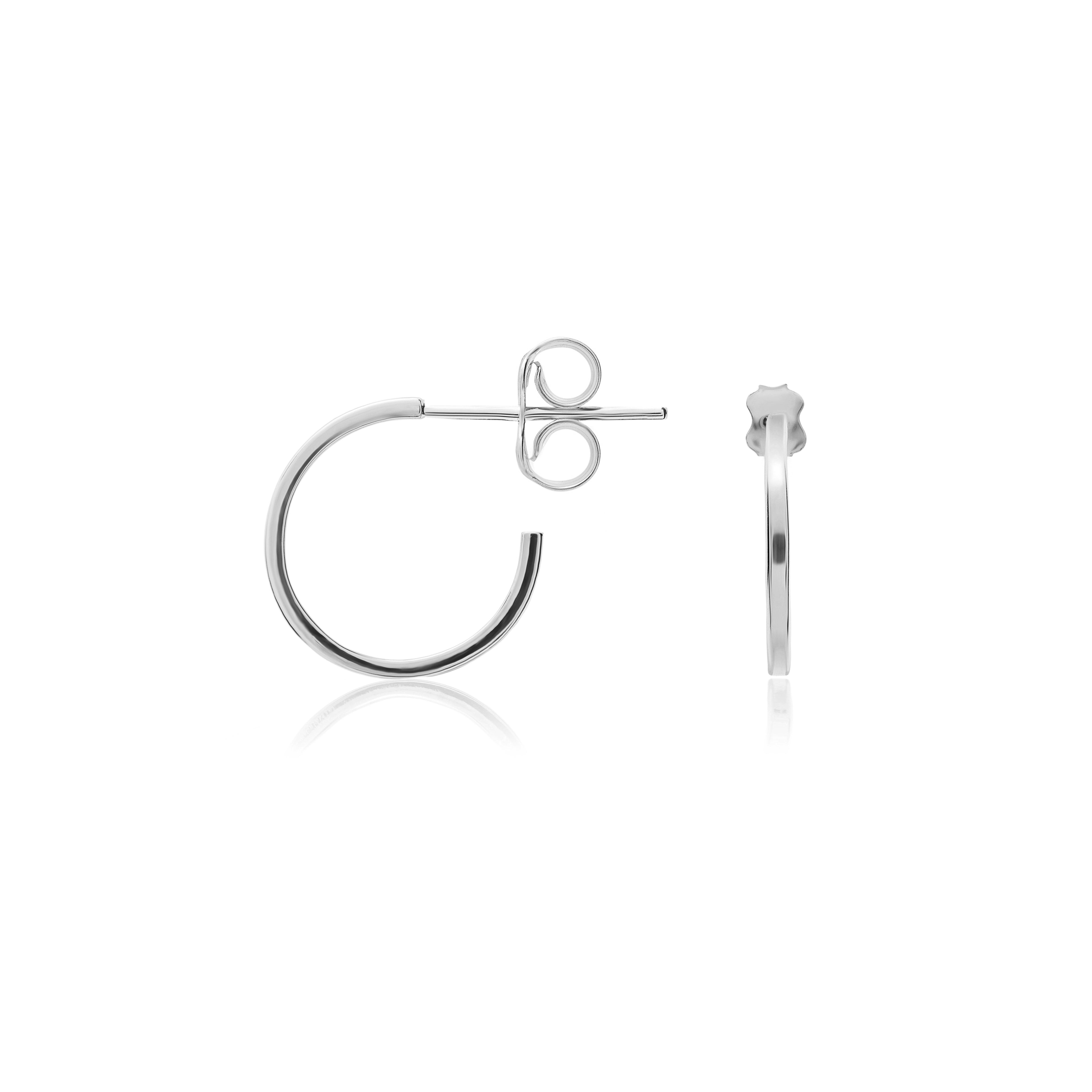9ct white gold 1mm Square Tube Peg & Scroll Hoop Earrings. 12mm Diameter