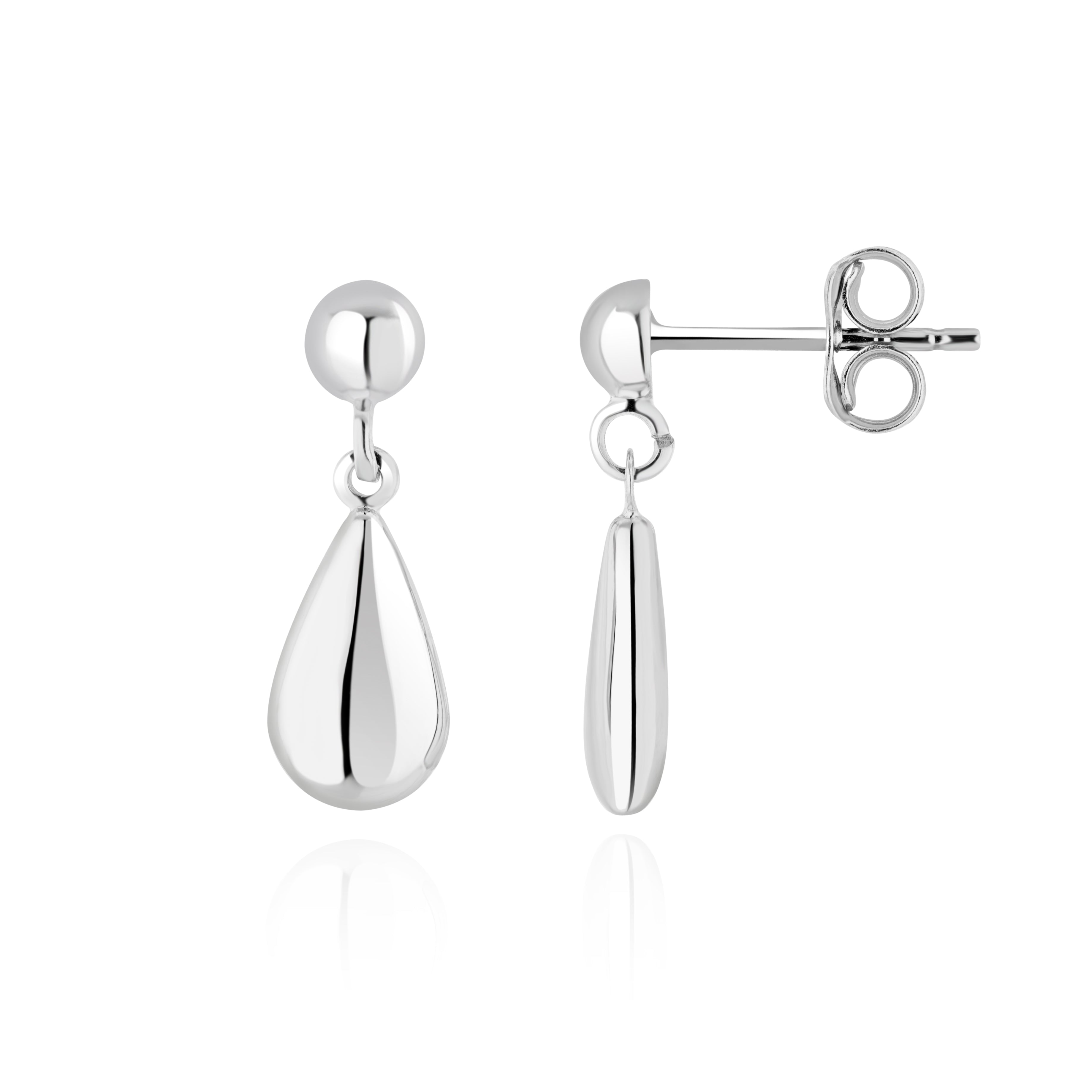 9ct White Gold Polished Flat Pearshape Drop Earrings