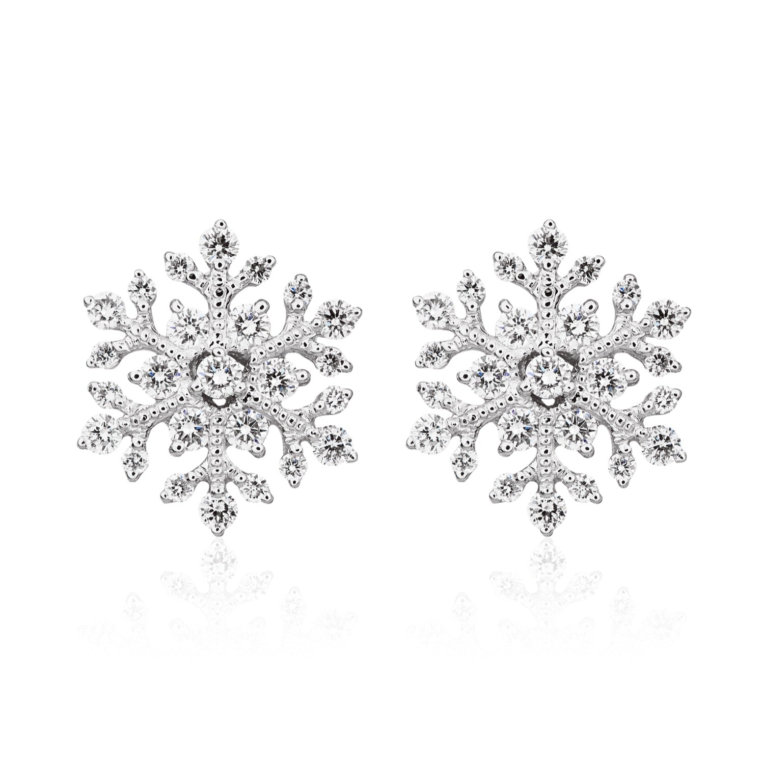 18ct White Gold Diamond Set Snowflake Stud Earrings