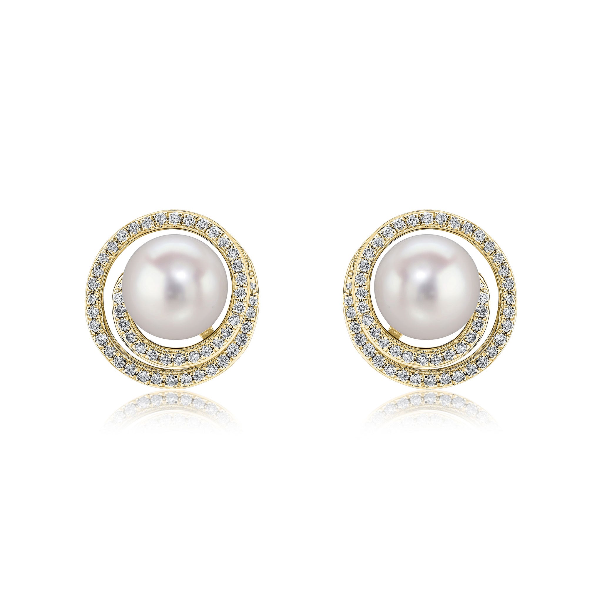 18ct Yellow Gold Freshwater Cultured Pearl and Diamond Swirl Cluster Earrings