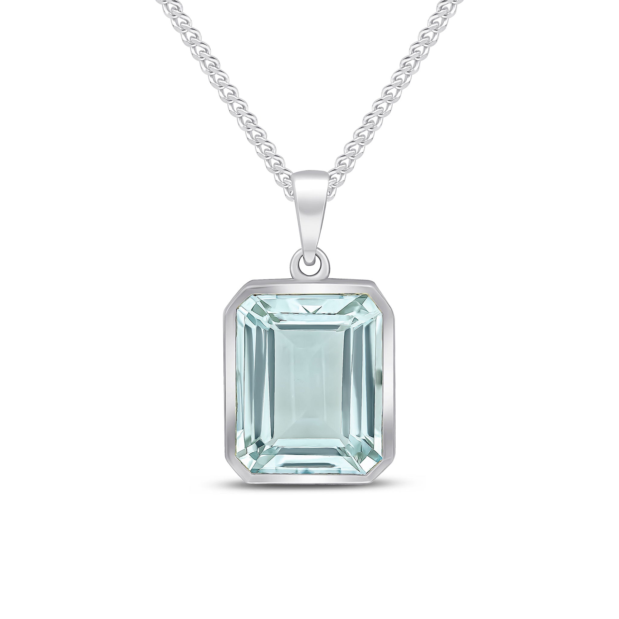 9ct white gold 12 x 10mm Octagon Aquamarine Rubover Pendant