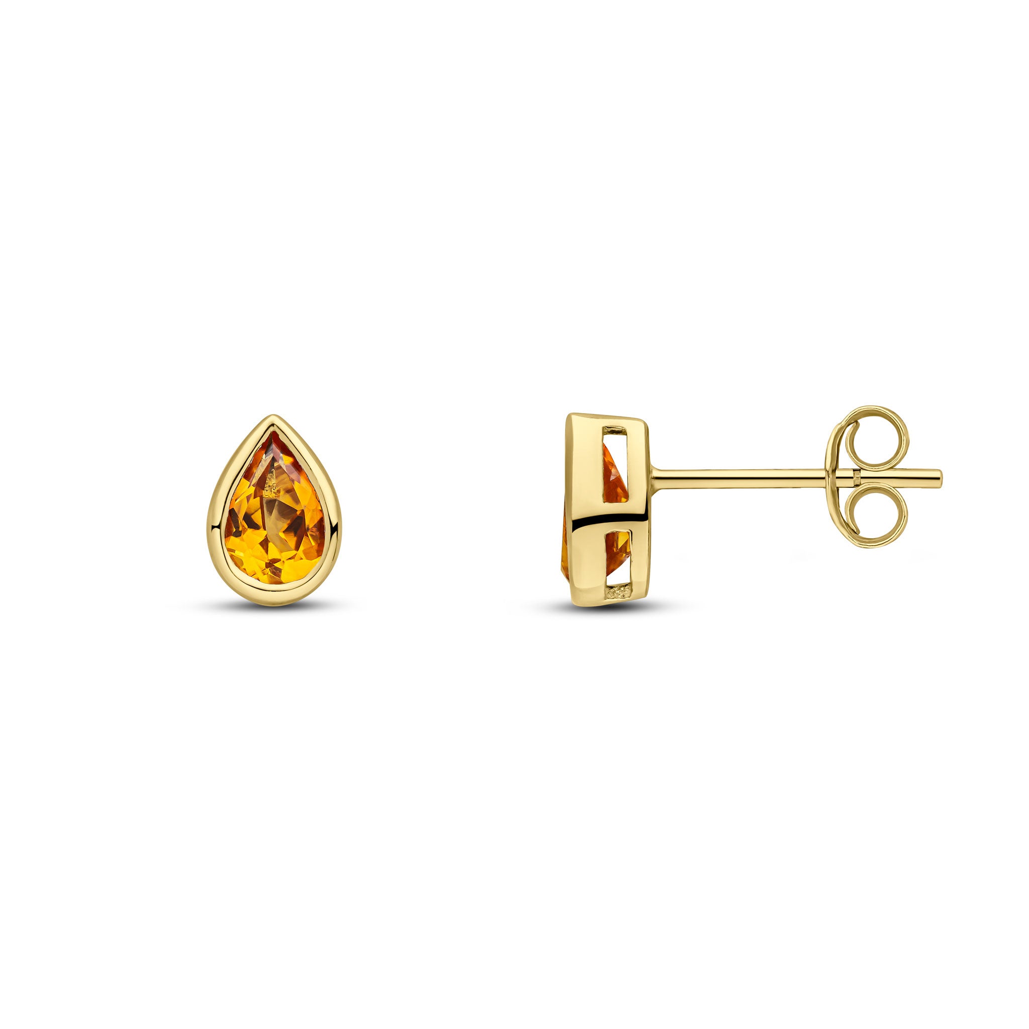 9ct Yellow Gold 6x4 Pear Shape Citrine Rubover Set Earrings