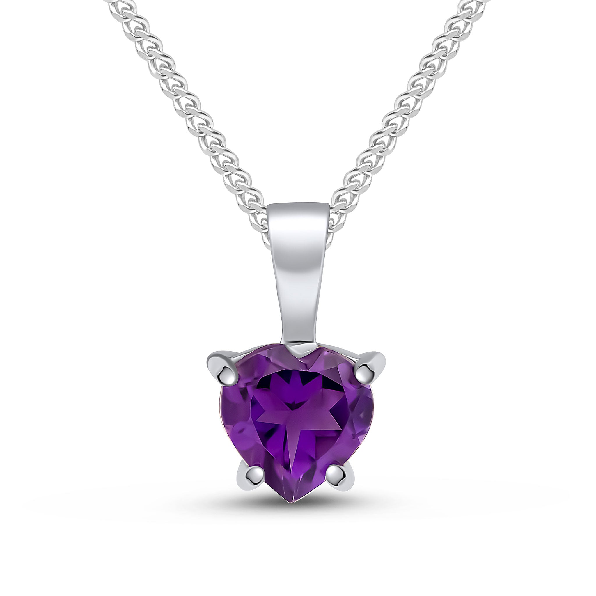 9ct White Gold 6mm Heartshape Amethyst Claw Set Pendant