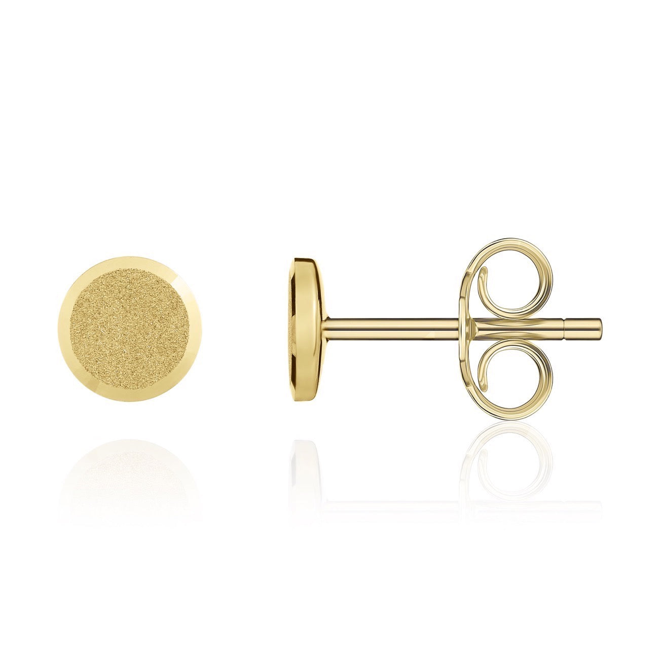 18ct Yellow Gold Satin Finish Flat Disc Stud Earrings With Polished