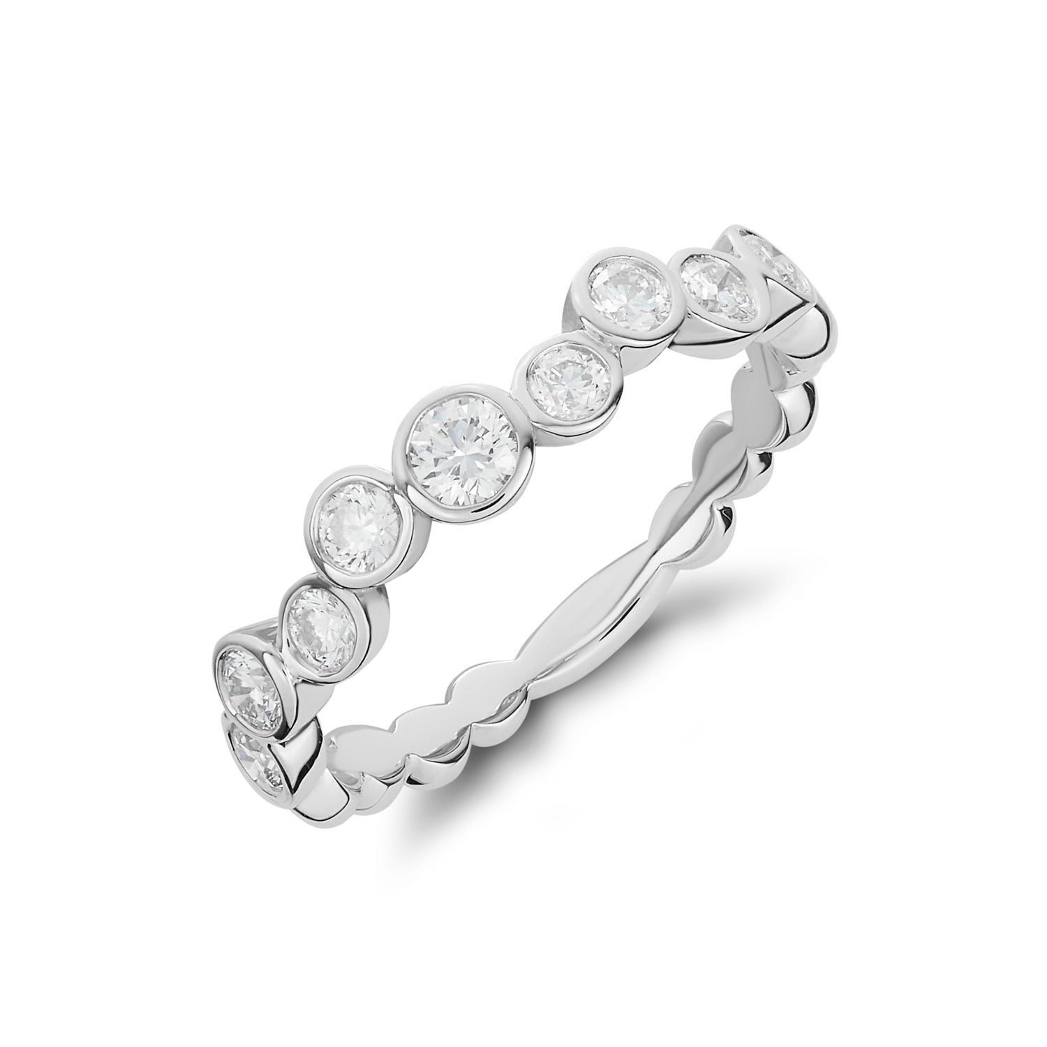 18ct White Gold Diamond Bubble Rubover Band Ring