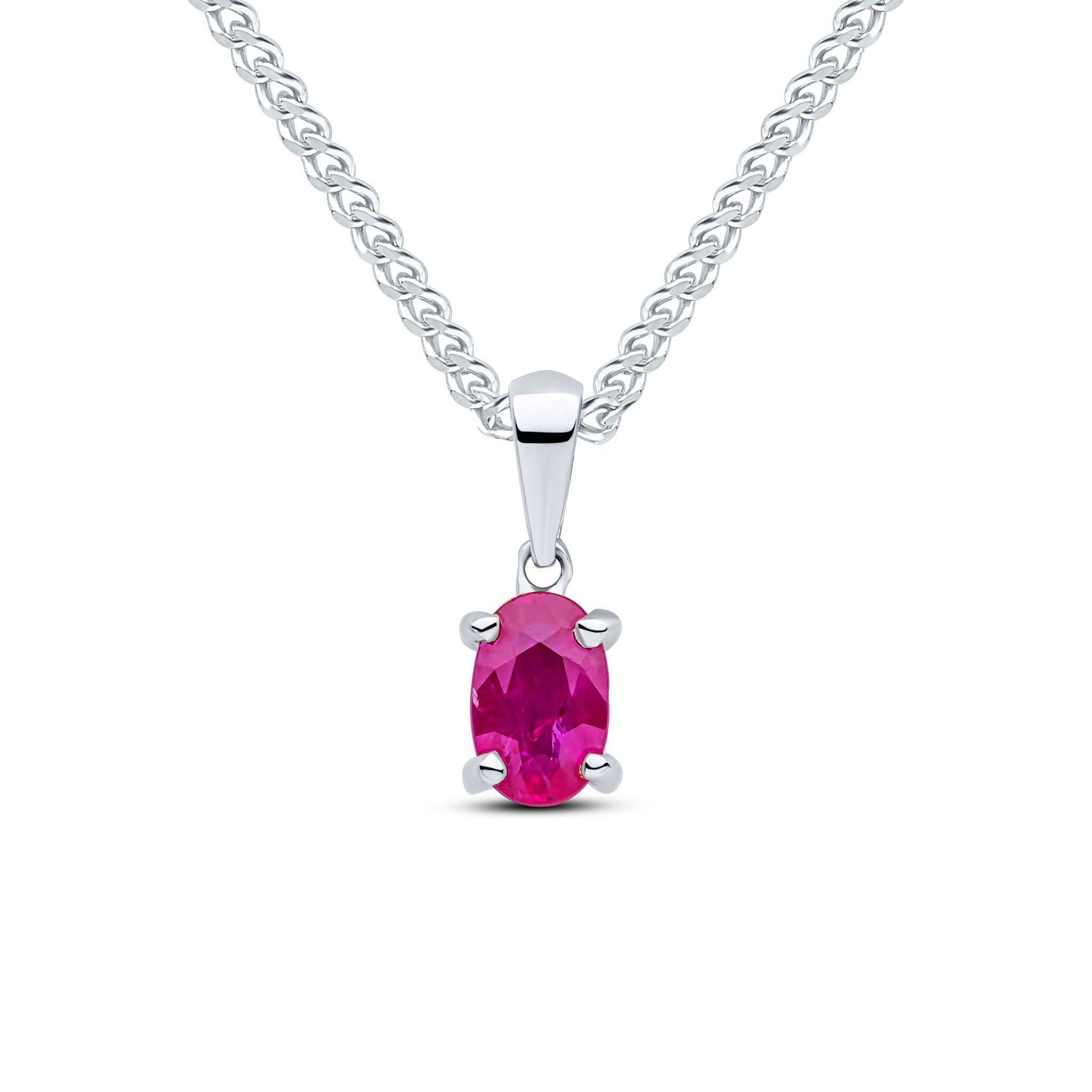 9ct White Gold Oval Ruby Claw Pendant
