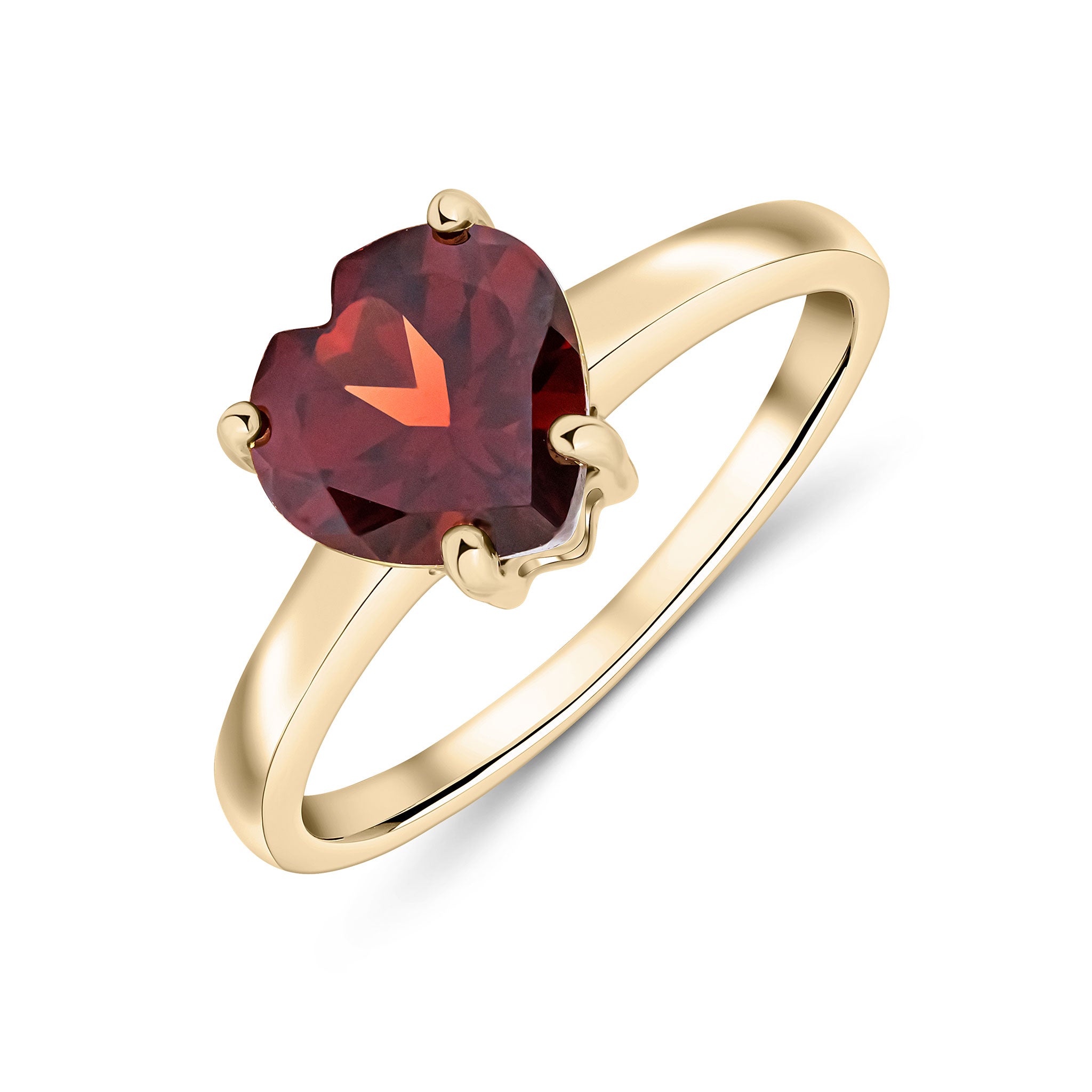 9ct Yellow Gold 8mm Heart Garnet Claw Set Single Stone Ring