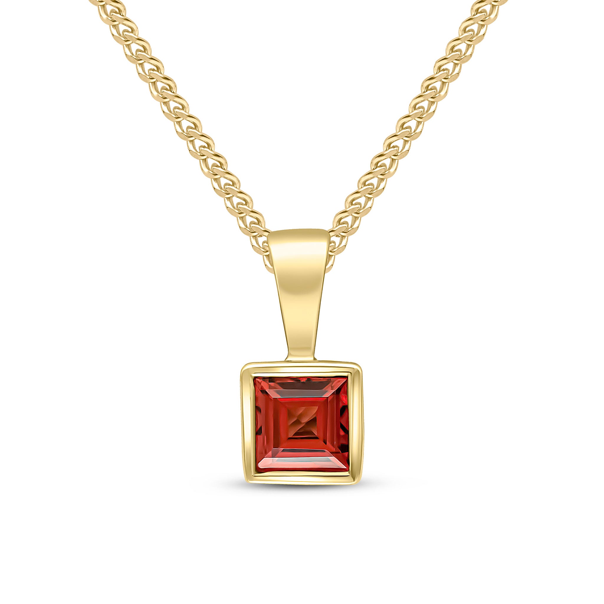 9ct Yellow Gold 4mm Square Garnet Rubover Pendant