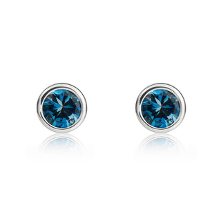 9ct white gold 4mm Round London Blue Topaz rubover Stud Earrings