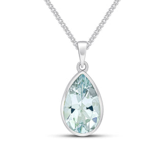 9ct white gold 14 x 9mm Pearshape aquamarine Rubover Pendant