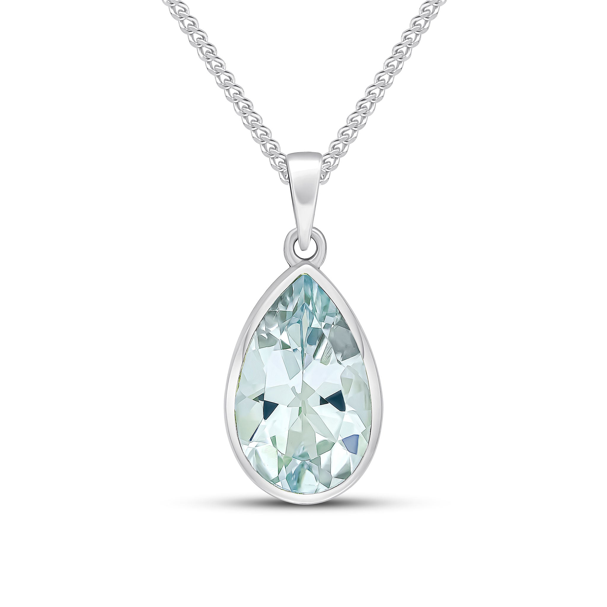 9ct white gold 14 x 9mm Pearshape aquamarine Rubover Pendant