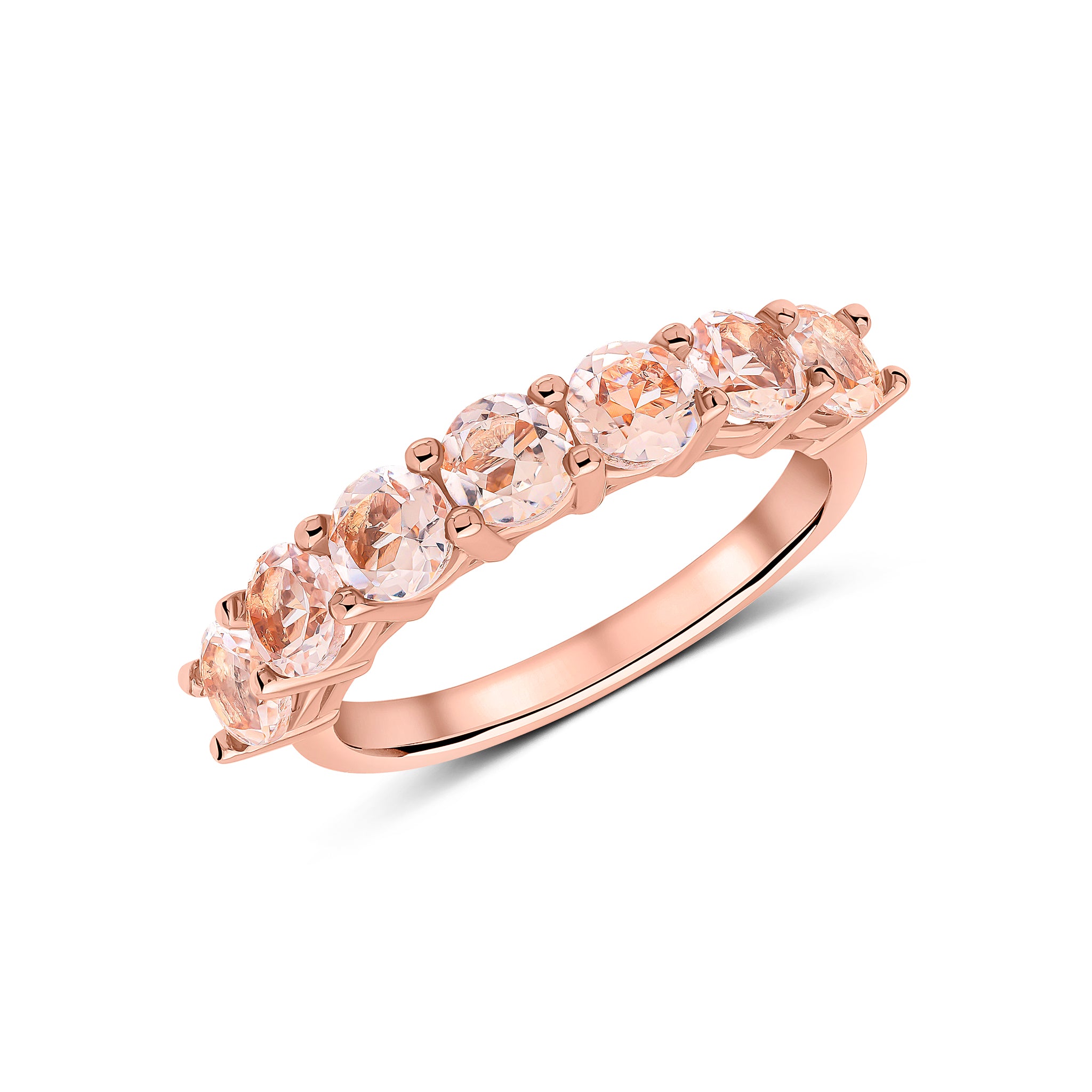 9ct Rose Gold Round Morganite Claw Set 7 Stone Ring
