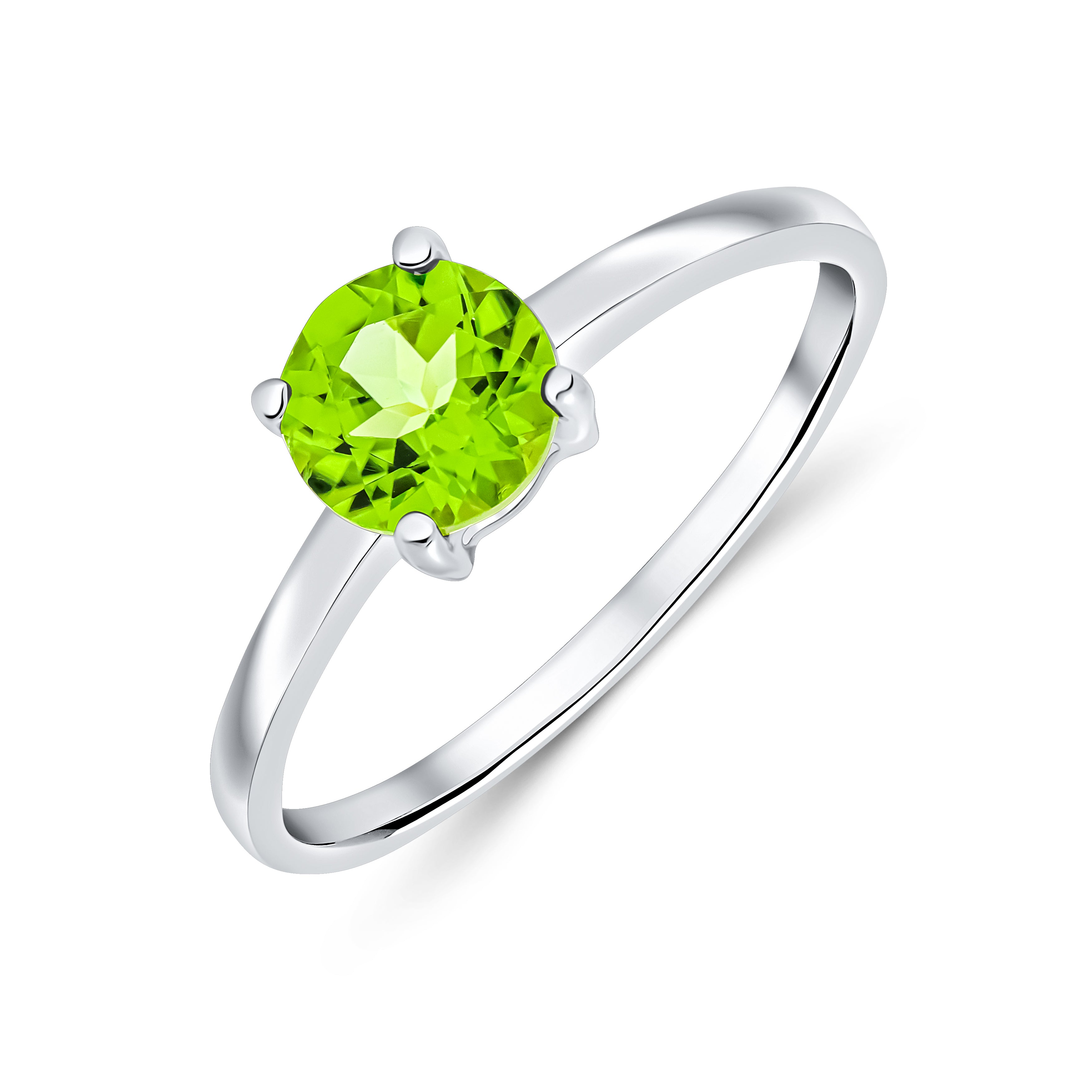 9ct White Gold 6mm Round Peridot 4 Claw Single Stone Ring