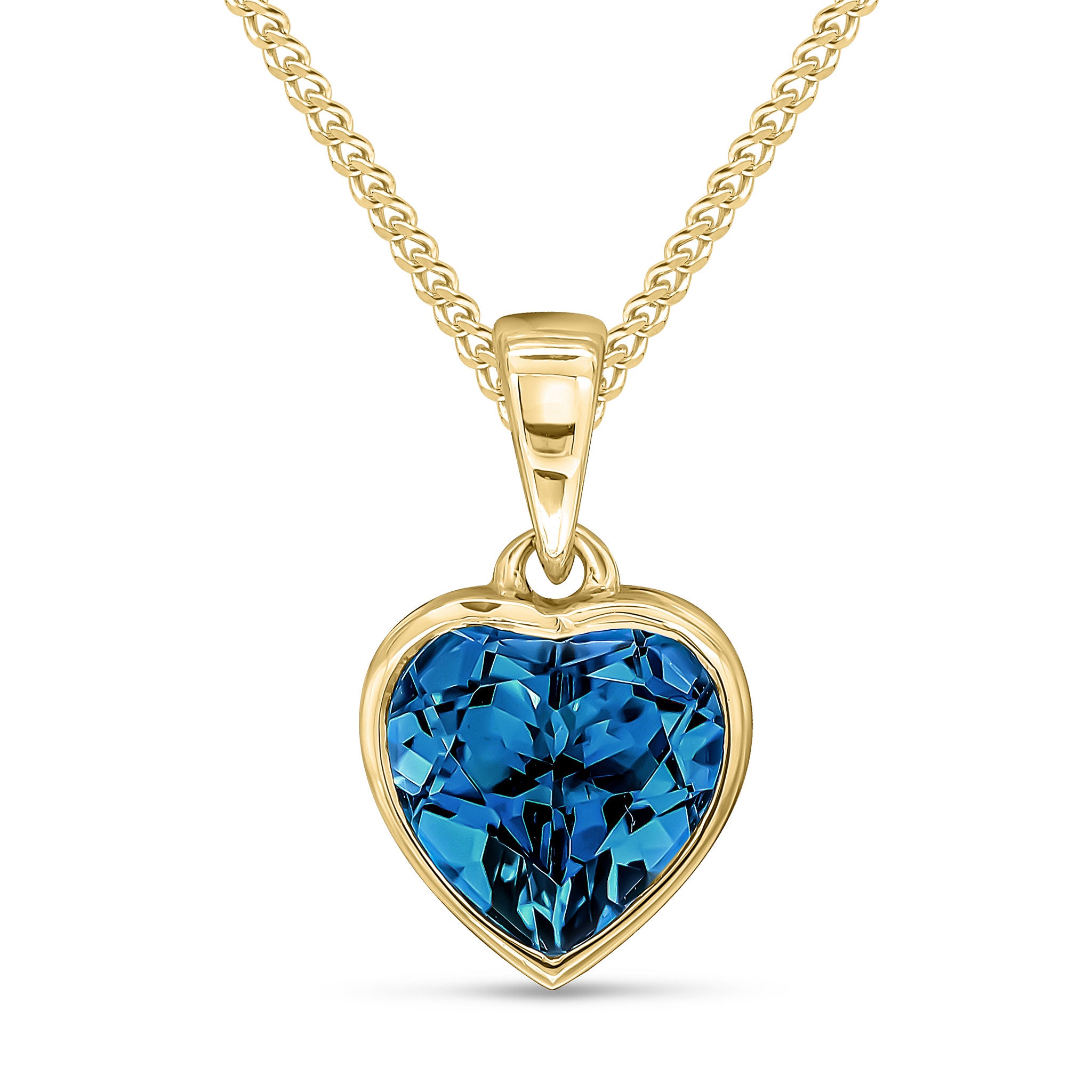 9ct Yellow Gold Heart London Blue Topaz Rubover Pendant