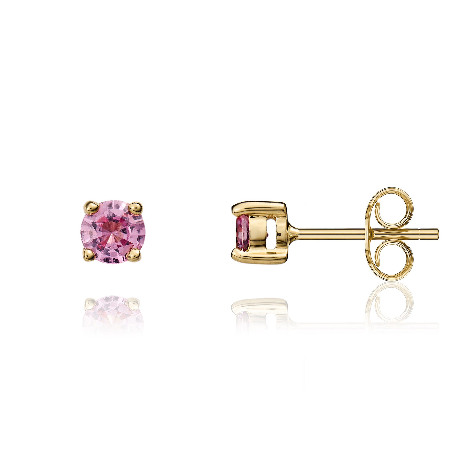 9ct Yellow Gold Round 4mm Pink Sapphire 4 Claw Earrings Stone Shortage So Can't Order