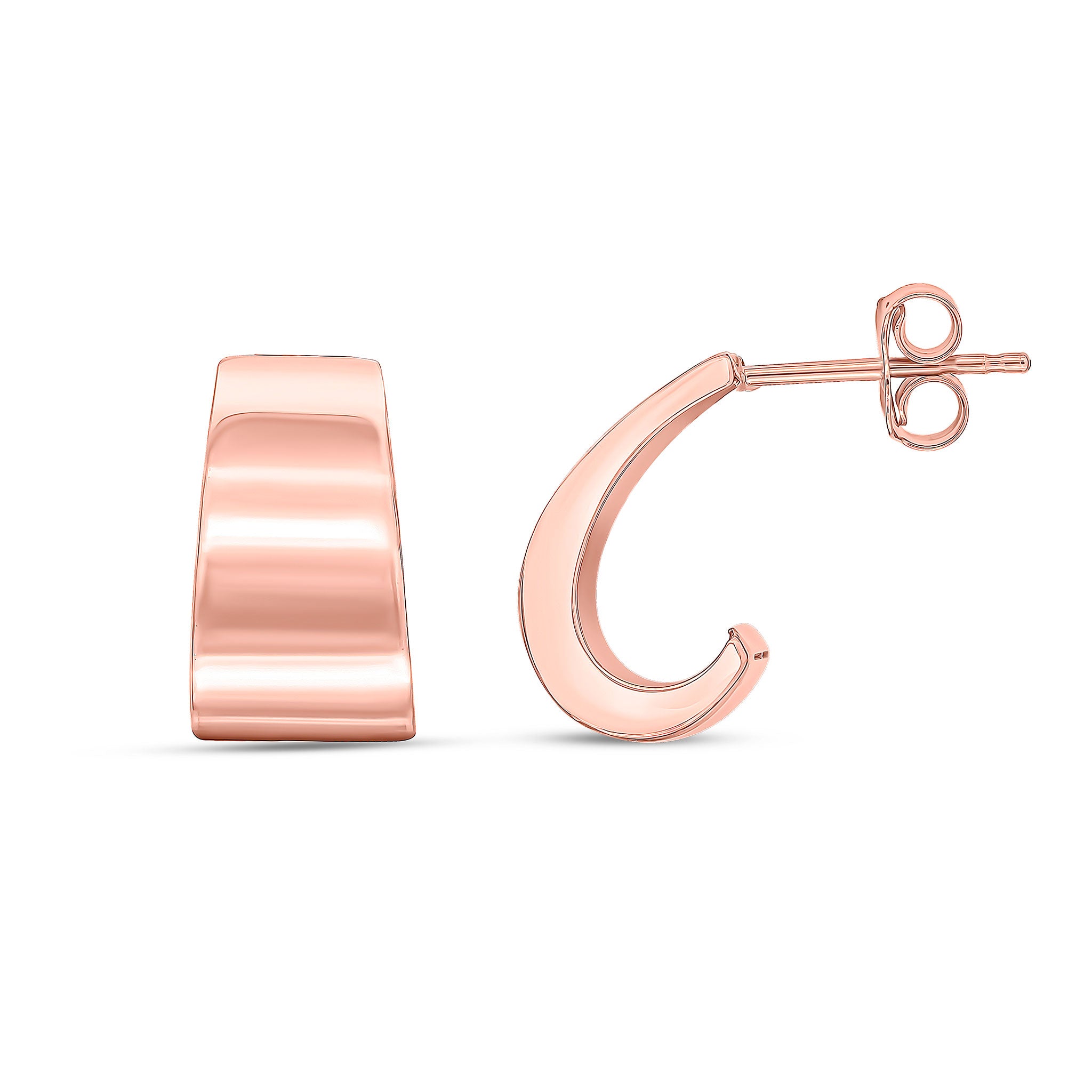 9ct rose gold Flat Tapered 1/2 Hoop Earrings With Peg And Scroll