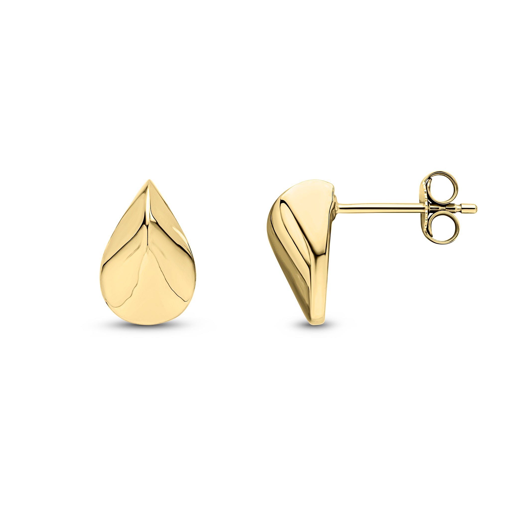 9ct Yellow Gold Polished Ridged Pear Shape Stud Earrings