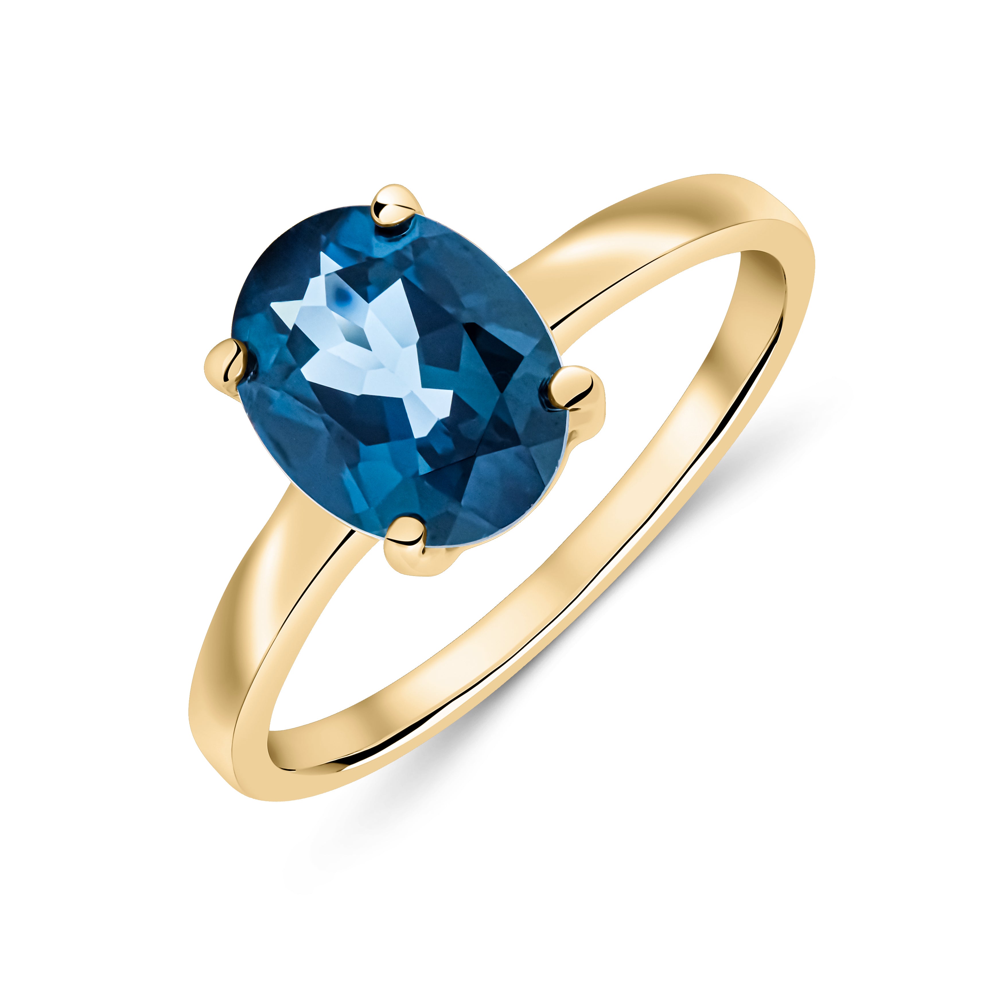 9ct Yellow Gold 9x7 Oval London Blue Topaz Claw Set Single Stone Ring