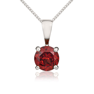 9ct white gold 5mm Round garnet Claw Set Single Stone pendant