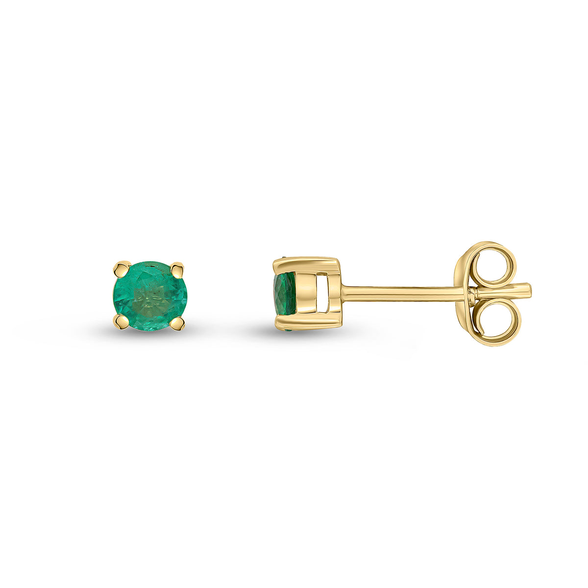 9ct Yellow Gold 4mm Round Emerald 4 Claw Earrings