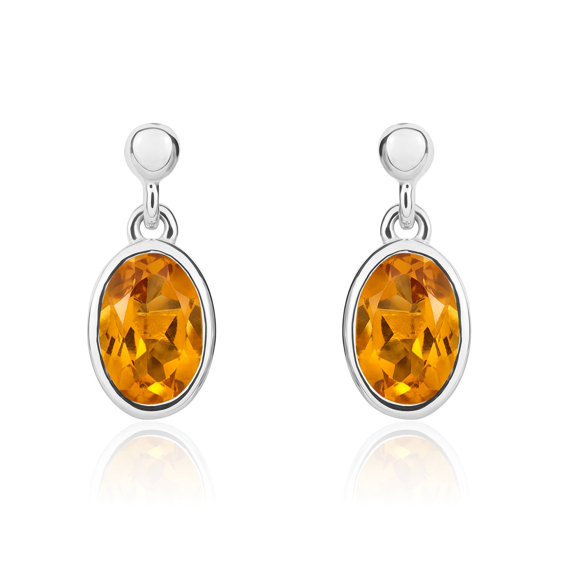 9ct White Gold 7x5mm Oval Citrine Rubover Drop Earrings with Bead Top