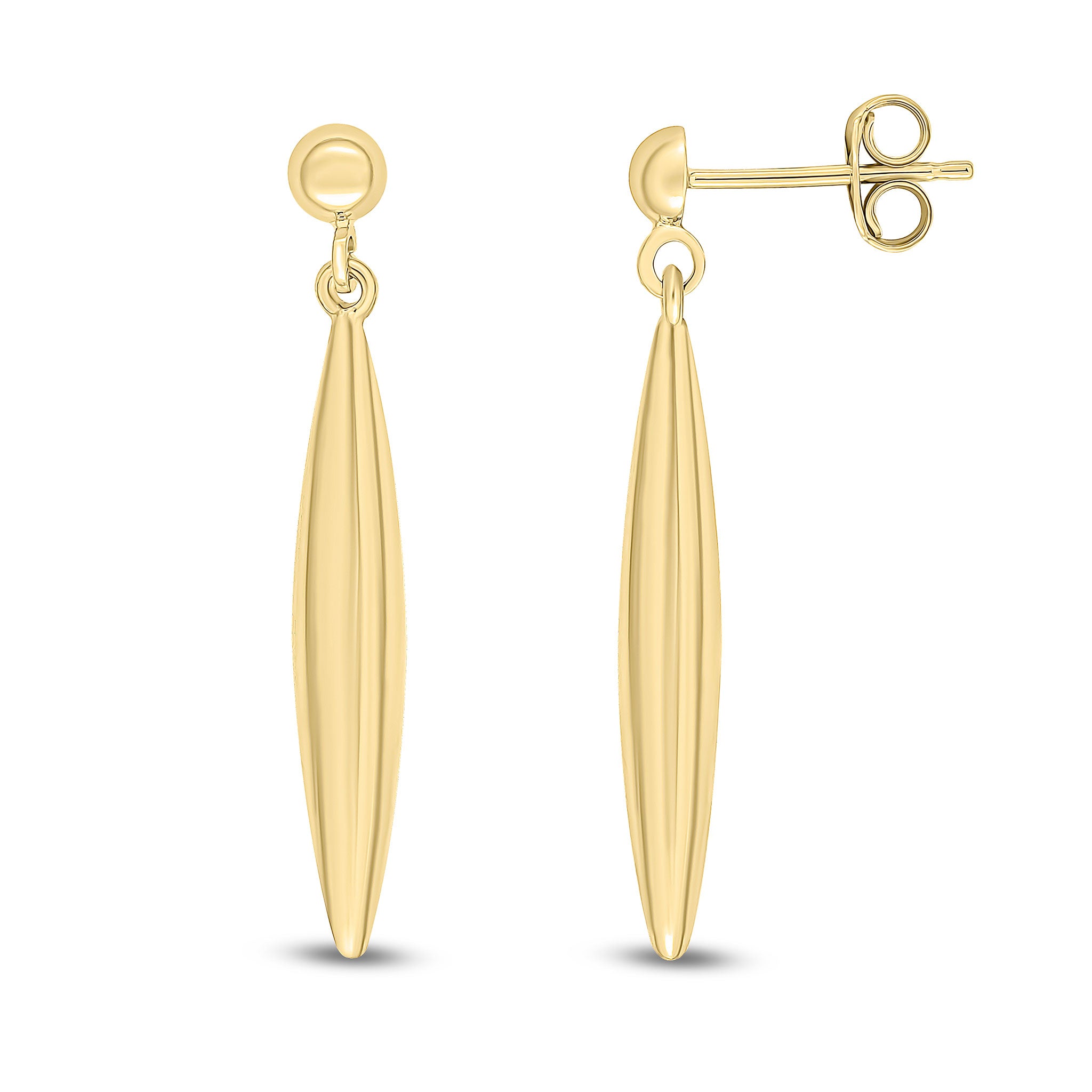 9ct yellow gold Polished 3D Marquise Drop Earrings With Half Bead Stud Top