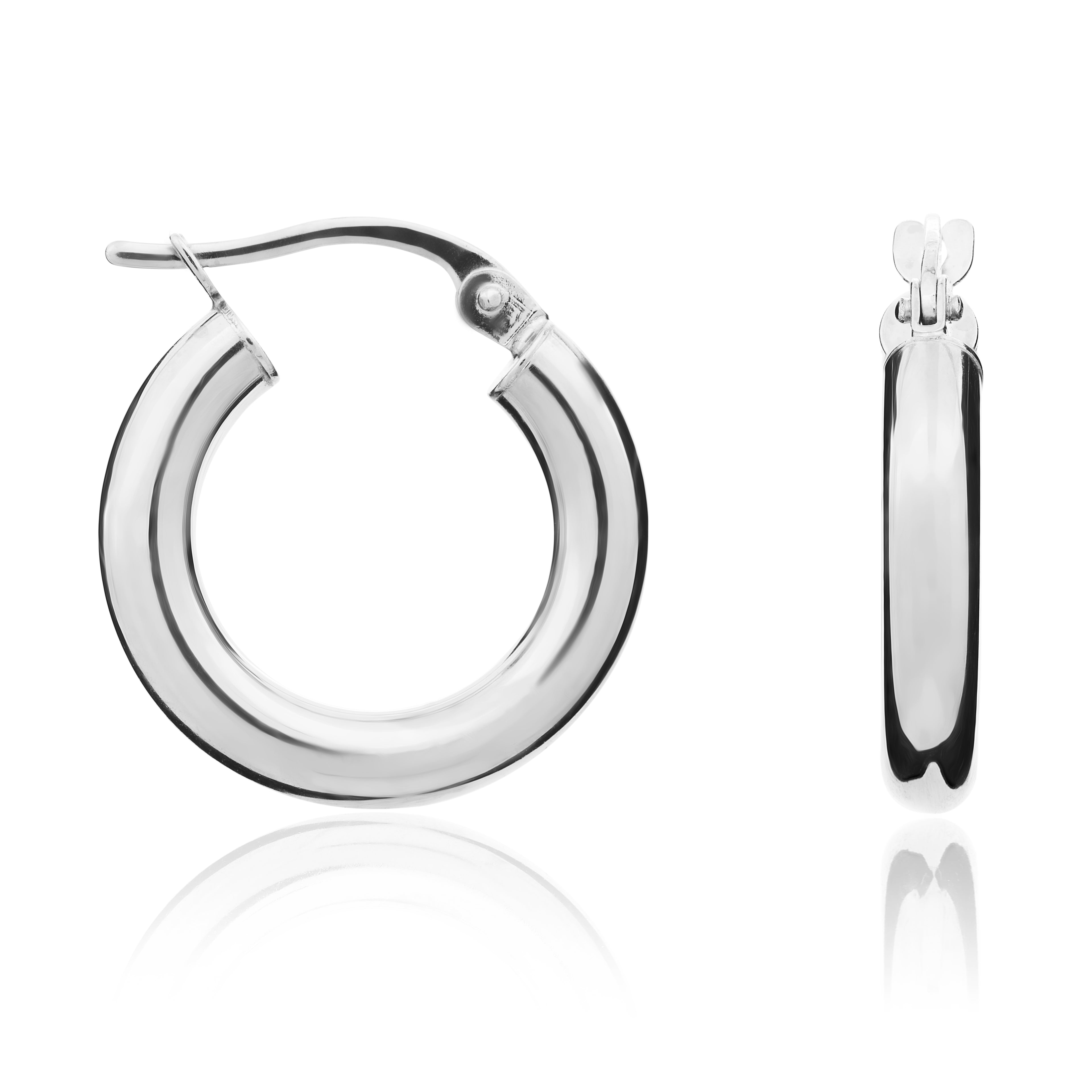 9ct white gold 3mm Tube Polished Hoop Earrings 16mm Diameter