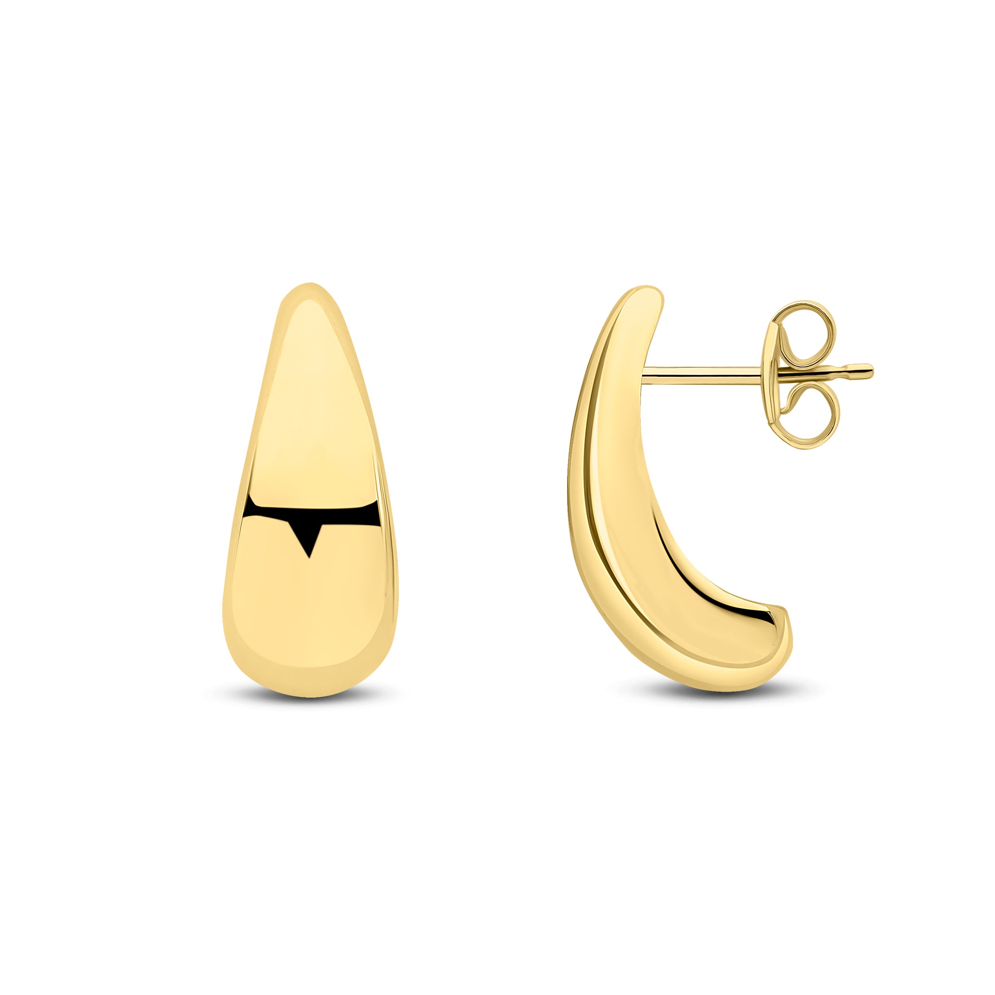 9ct Yellow Gold Polished Curved Long Teardrop Earrings