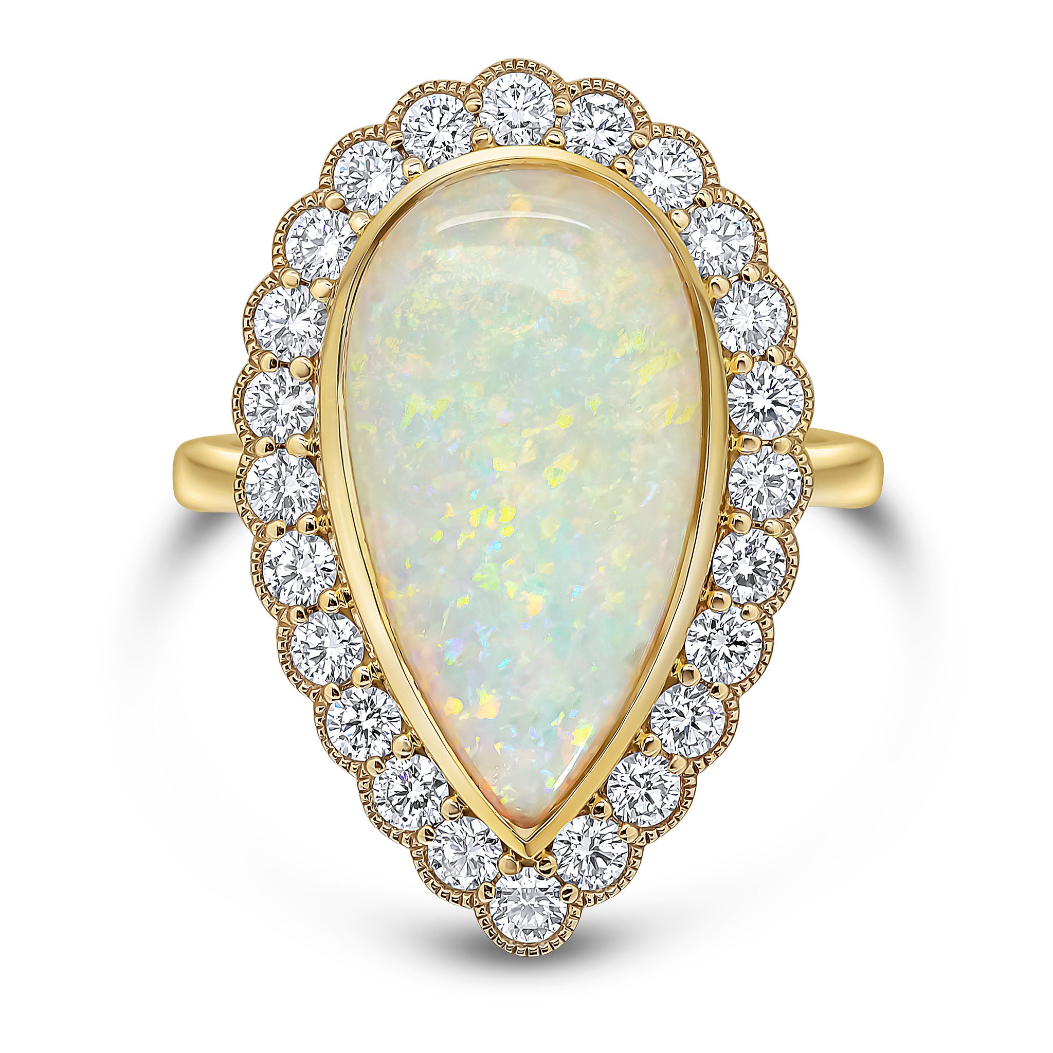 18ywg Pear Opal & Diamond Cluster