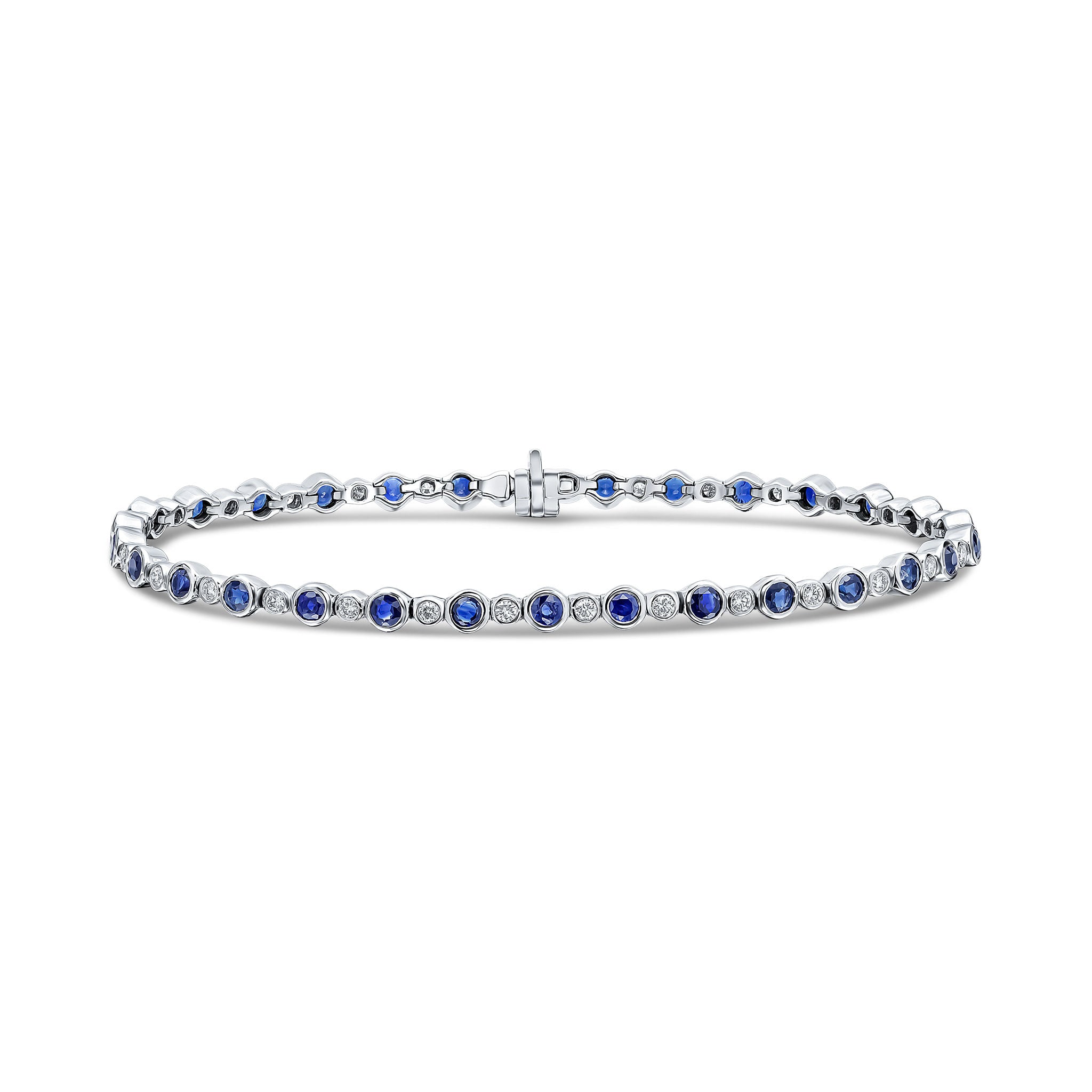 18wg Round Sapphire & Diamond Rubover Bracelet