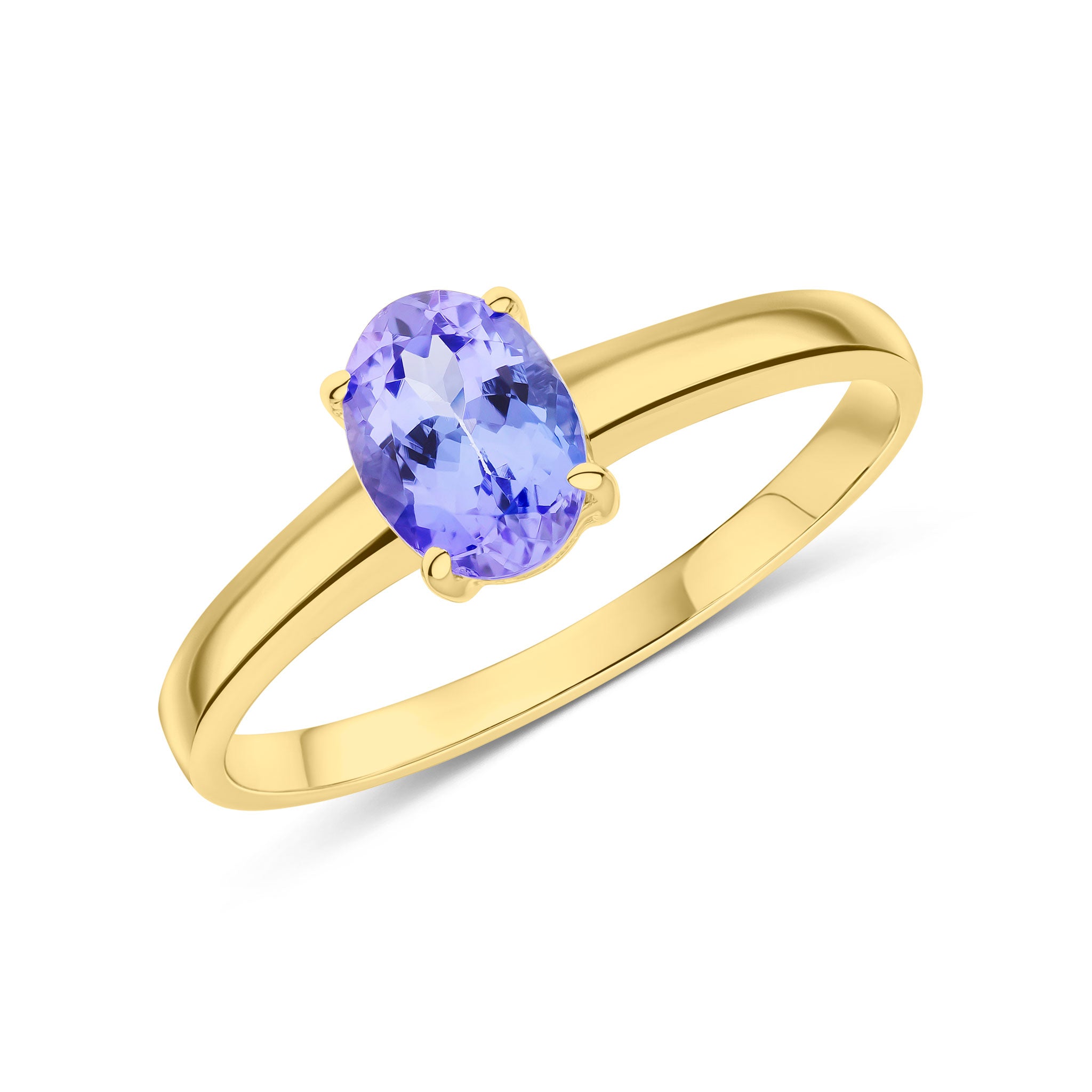 9ct Yellow Gold 7x5mm Oval Tanzanite Claw Set Single Stone Ring