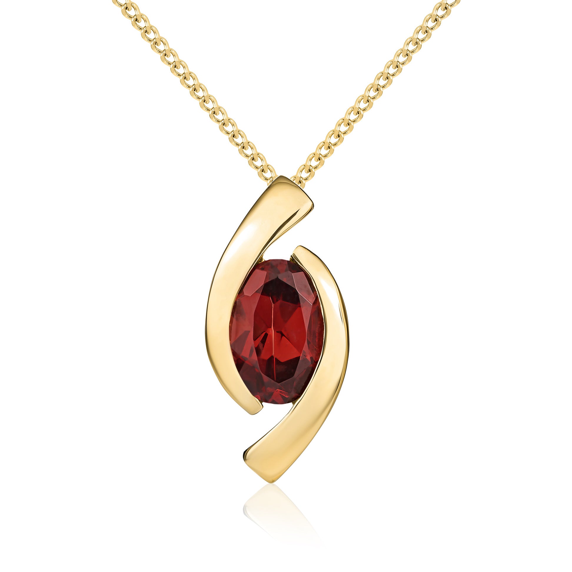 9ct Yellow Gold 6x4 Oval Garnet 'eye' Pendant