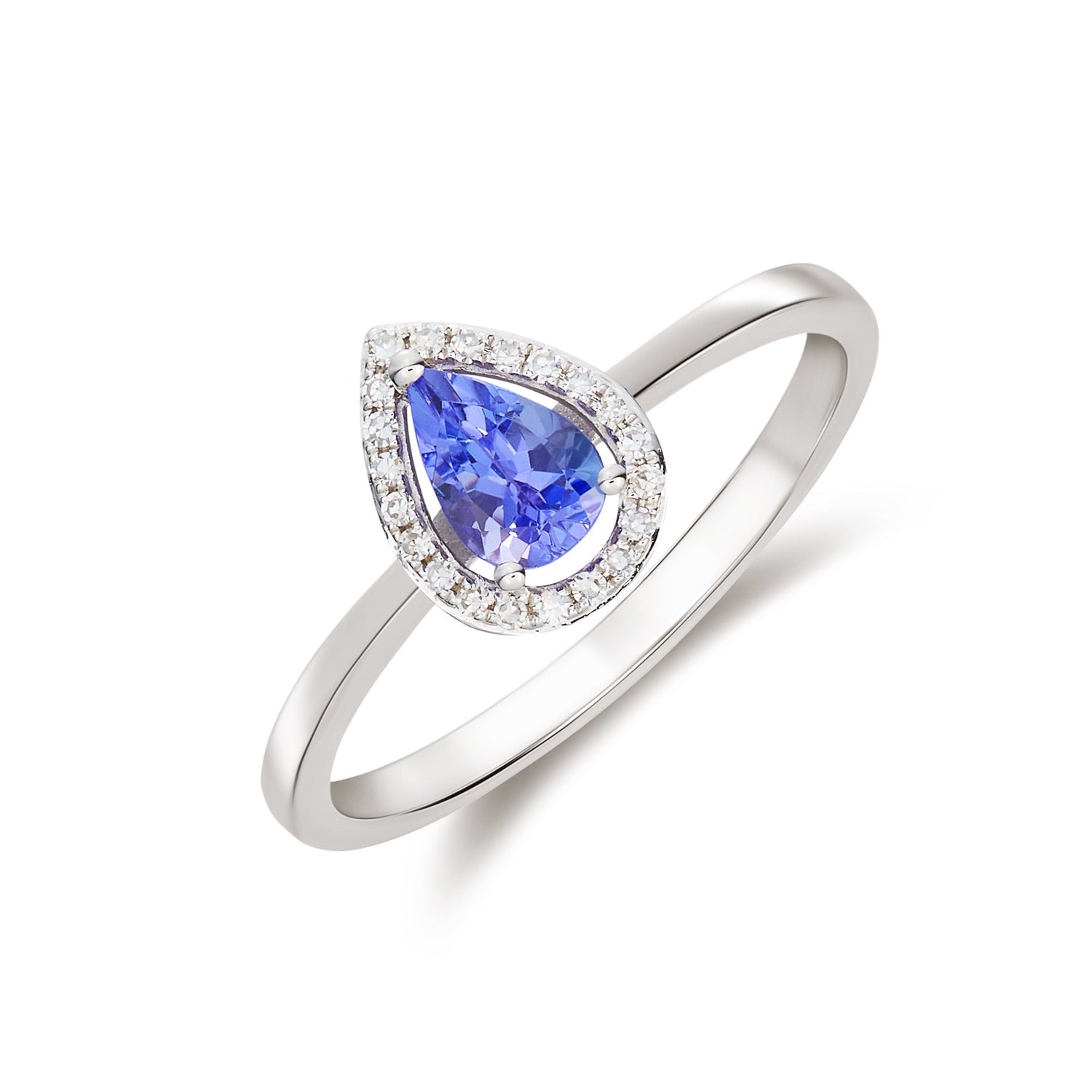 9CT WG 6X4 PEARSHAPE TANZANITE & DIAMOND HALO CLAW CLUSTER RING 1