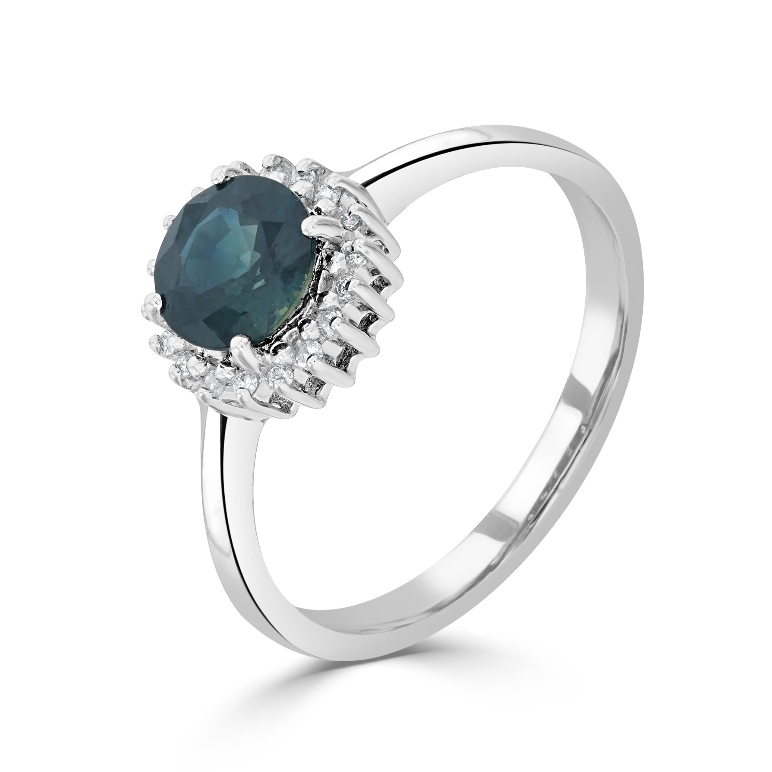 9ct White Gold 6mm Round Sapphire & Diamond Claw Set Cluster Ring