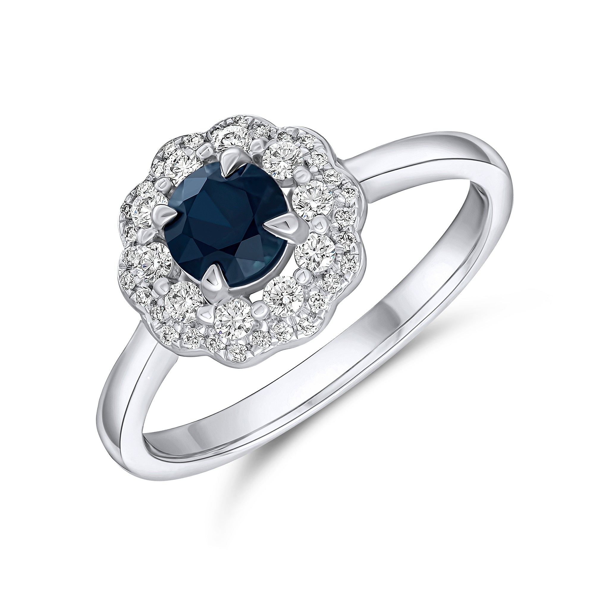 18wg Round Sapphire and Diamond Fancy Cluster Ring