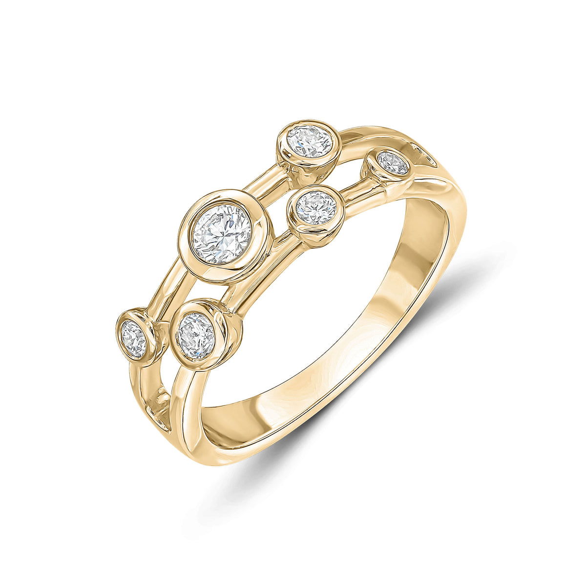 18ct Yellow Gold Diamond 2 Row Bubble Ring