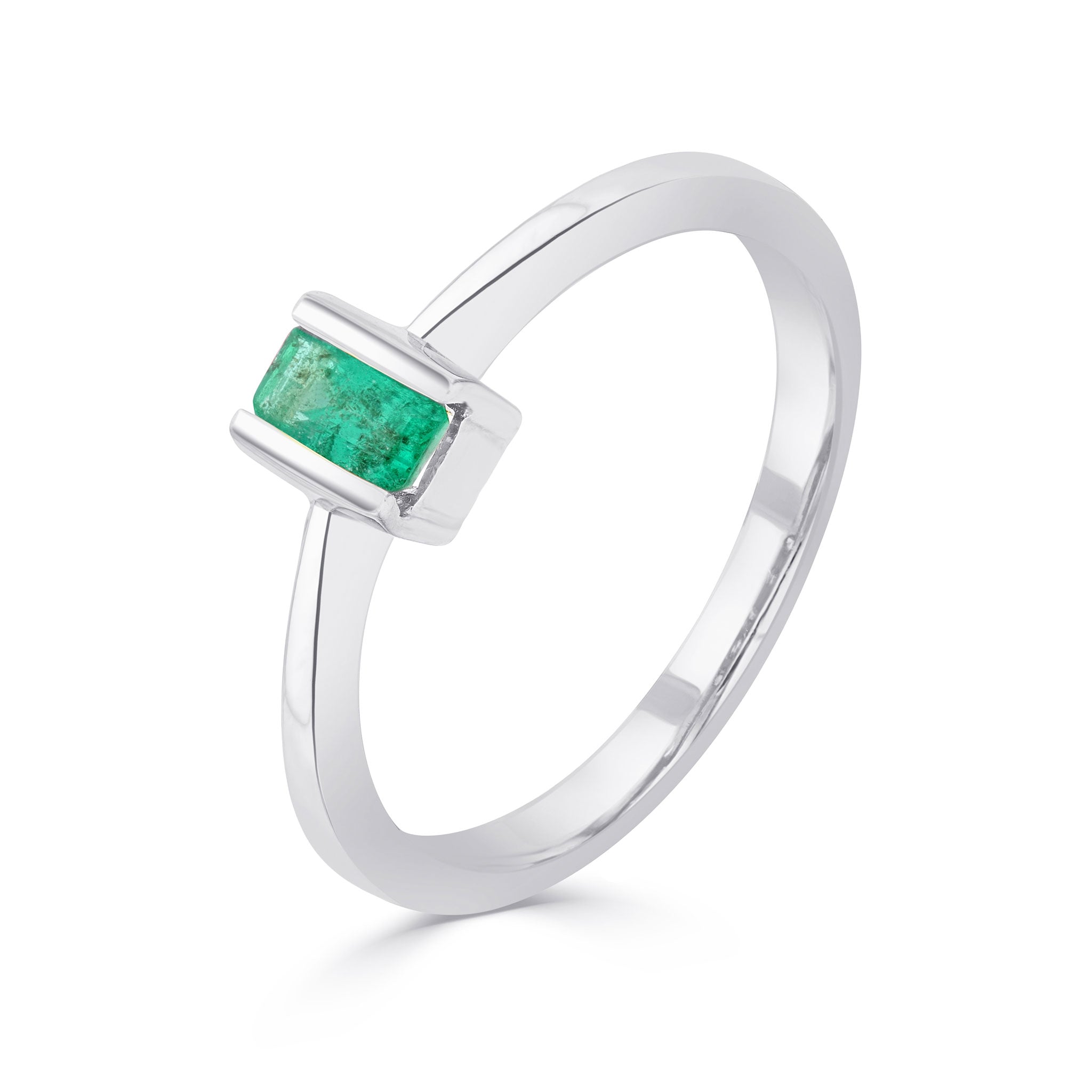 9ct White Gold 5x3mm Octagon Emerald Bar Set Single Stone Ring