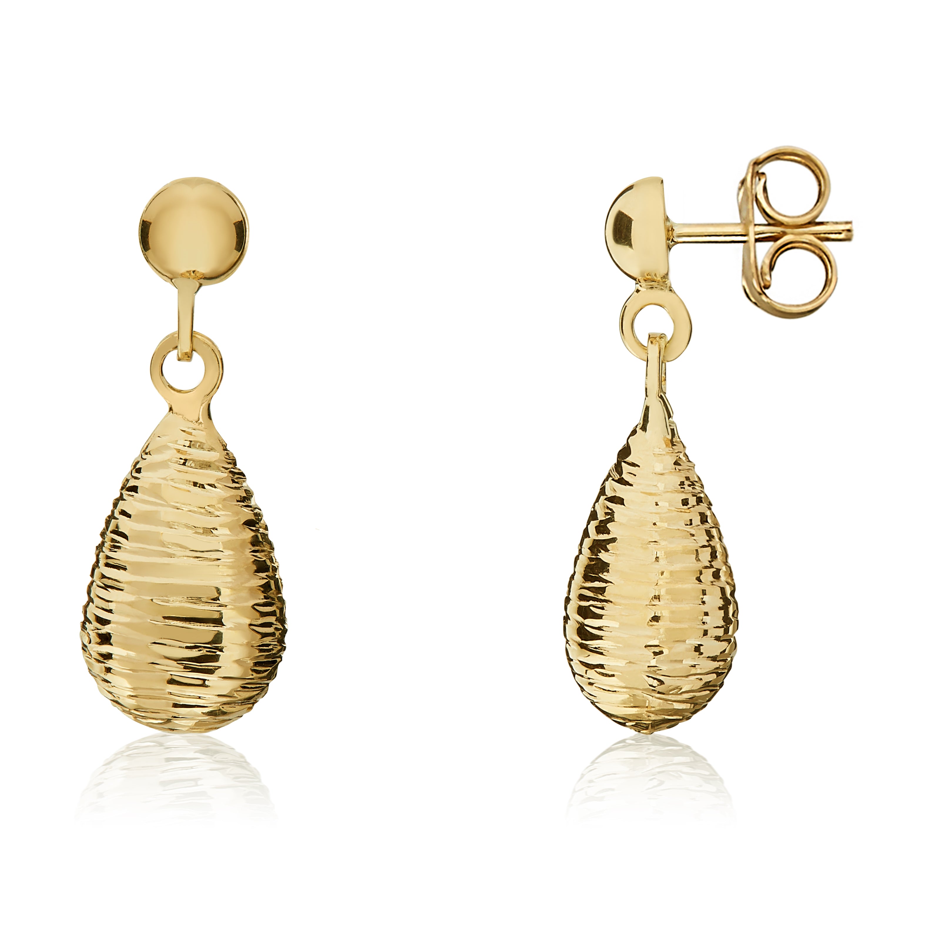 9ct Yellow Gold Ribbed Torpedo Drop Earrings