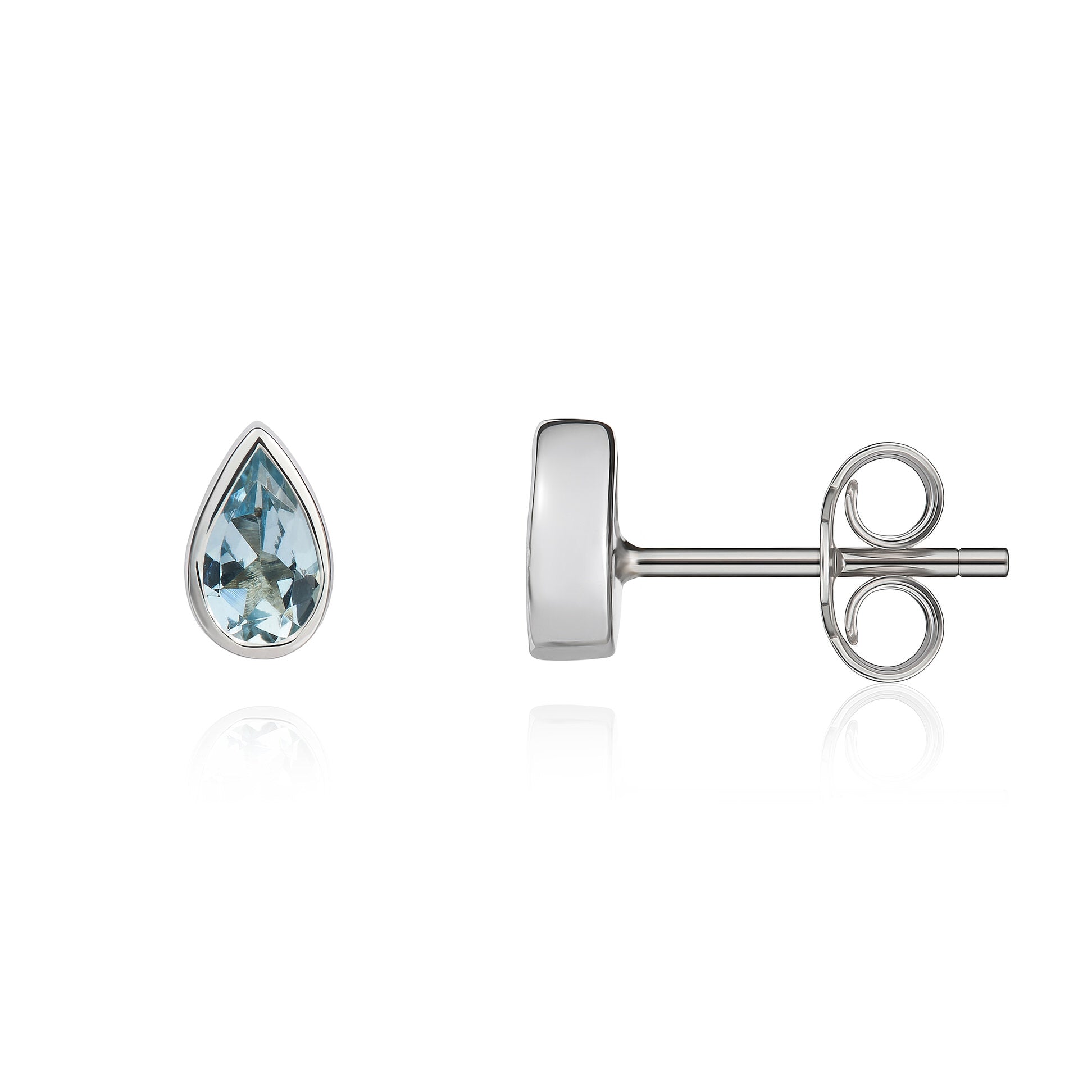 9ct White Gold 5x3 Pear Shape Aquamarine Rubover Set Earrings